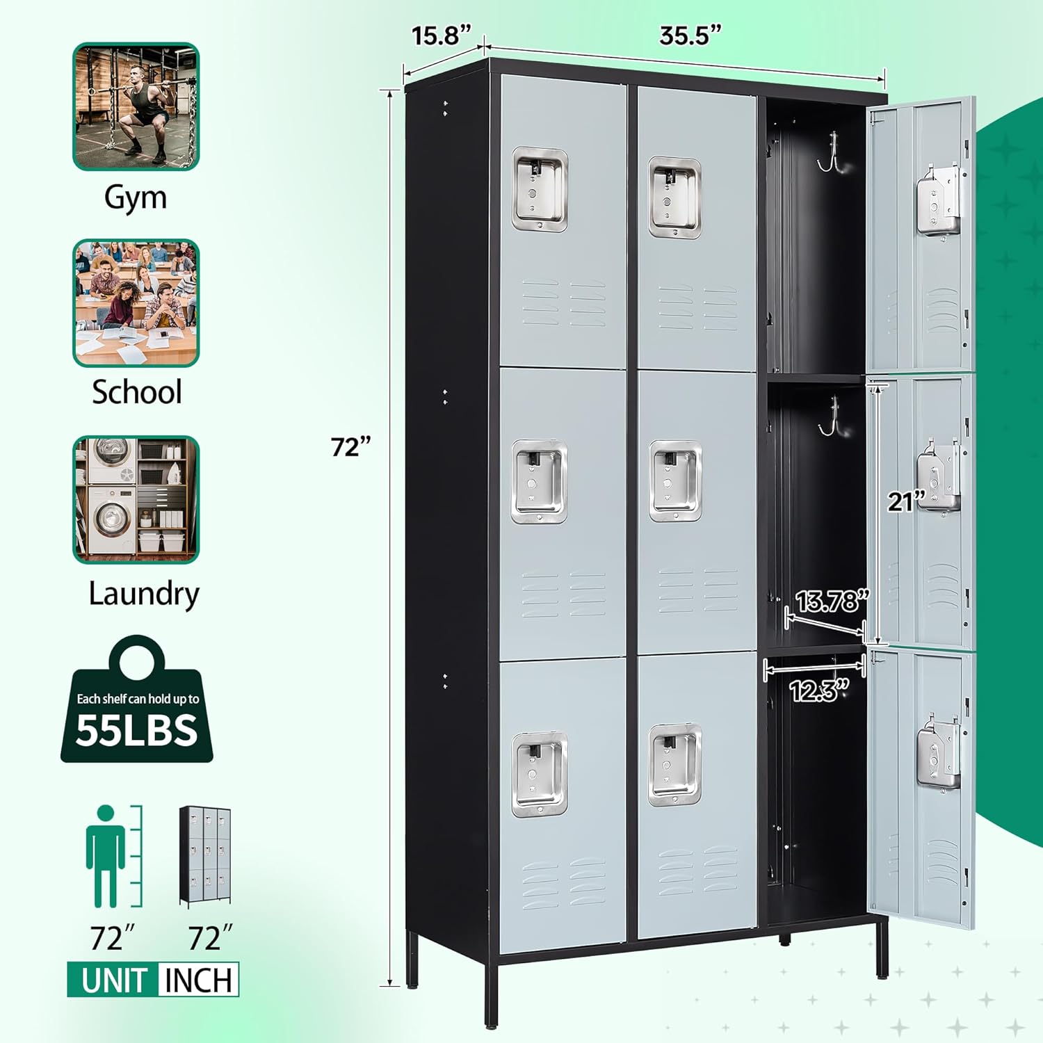 Metal Lockers for Employees-6 Door Storage Locker with Shelves and Lockable Steel Cabinet for School,Gym,Office,Staff (Gray, 6 Door)
