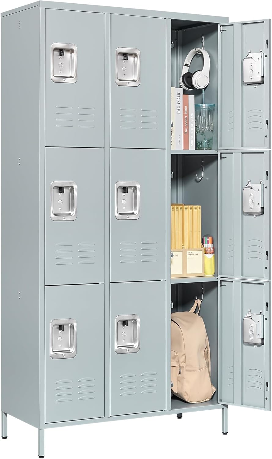 Metal Lockers for Employees-6 Door Storage Locker with Shelves and Lockable Steel Cabinet for School,Gym,Office,Staff (Gray, 6 Door)