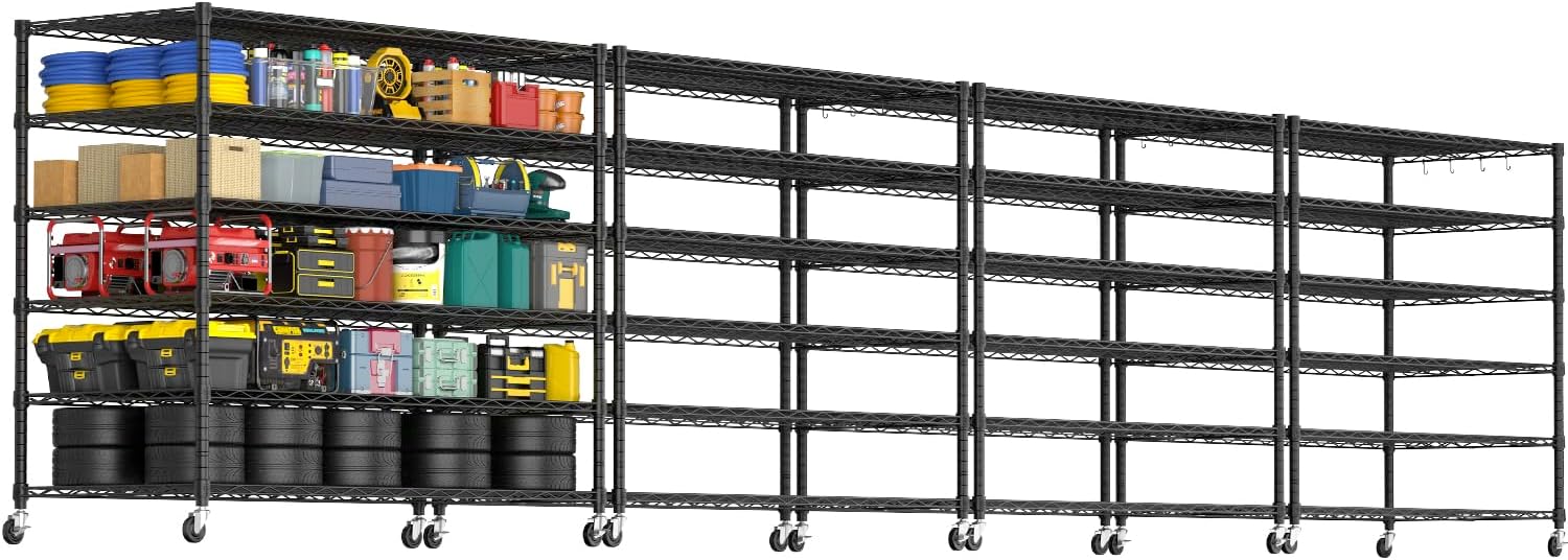 6-Tier Heavy Duty Wire Shelving with Wheels, Adjustable NSF-Certified Steel Storage Rack for Kitchen, Garage & Laundry, 36"W x 16"D x 79"H