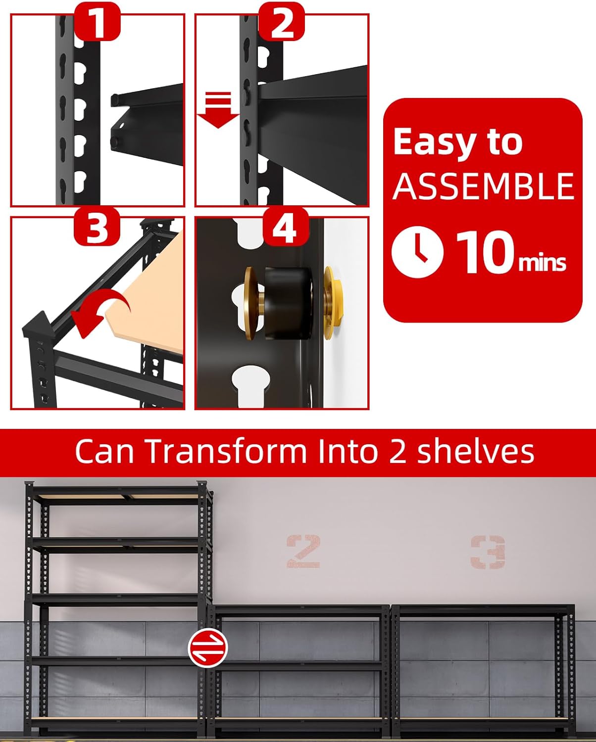 5-Tier Heavy Duty Metal Storage Shelves, Adjustable Utility Rack for Garage, Pantry & Closet, 28"W x 12"D x 59"H, Black