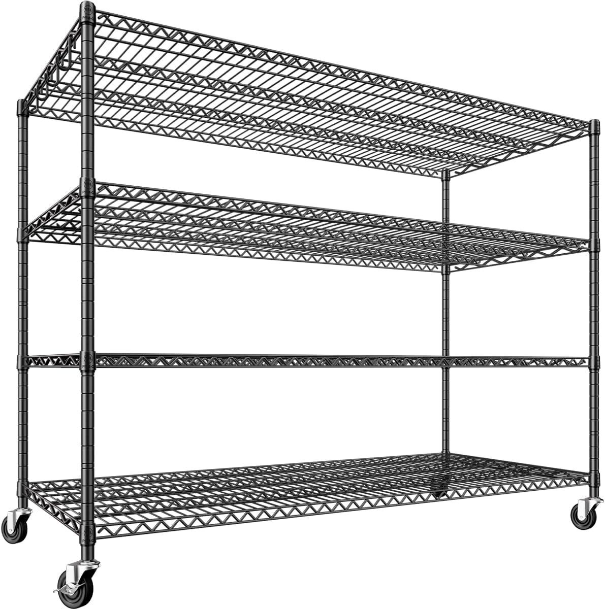 4-Tier Heavy Duty Wire Shelving with Wheels, Adjustable NSF-Certified Rolling Storage Rack for Garage & Pantry, 60"W x 24"D x 76"H