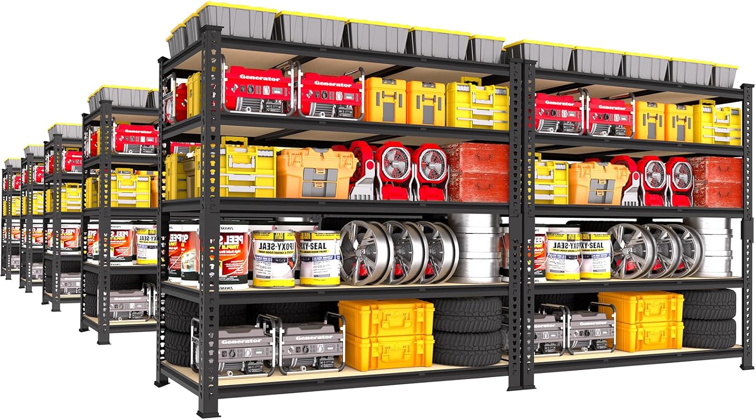 Adjustable Heavy Duty Metal Shelving Unit for Garage, Pantry & Basement Storage, 48"W x 24"D x 72"H, Black