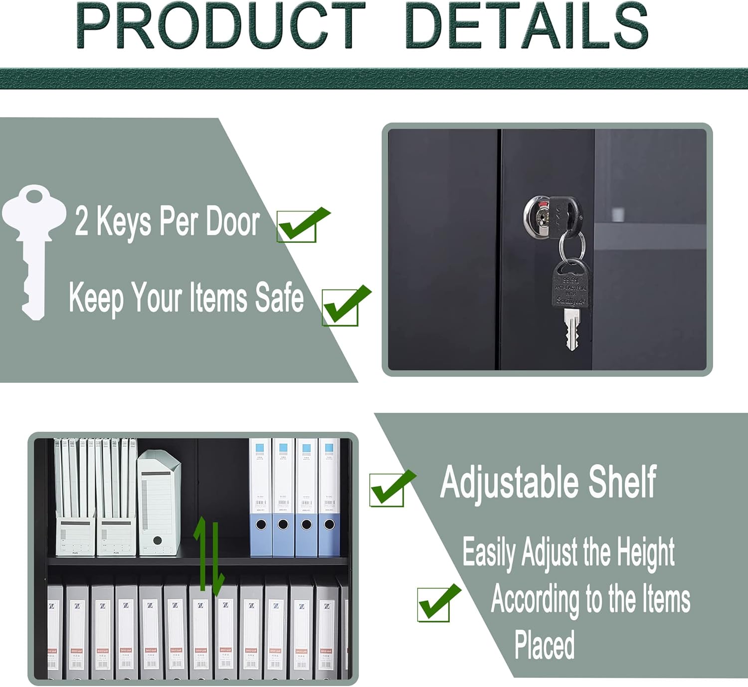 Storage Cabinet with Doors and Shelves,71" Steel Locker Acrylic Glass Door with Lock, for School Home Office