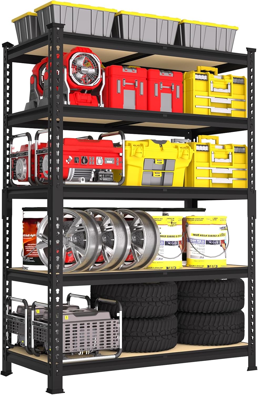 5-Tier Heavy Duty Metal Storage Shelves, Adjustable Utility Rack for Garage, Pantry & Closet, 28"W x 12"D x 59"H, Black