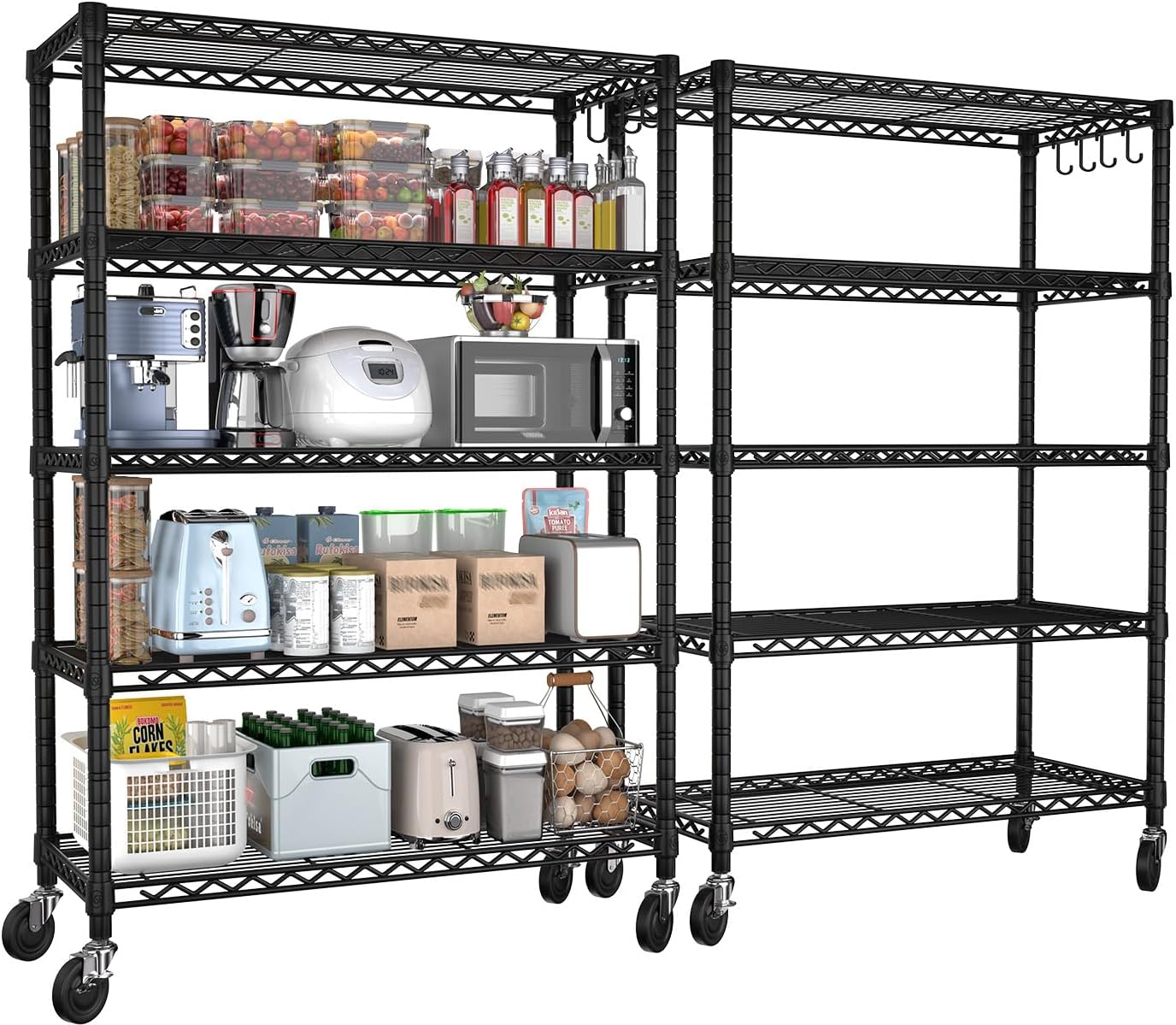5-Tier Heavy Duty Wire Shelving with Wheels, Adjustable NSF-Certified Rolling Storage Rack for Kitchen, Garage & Laundry, 36"W x 14"D x 74"H