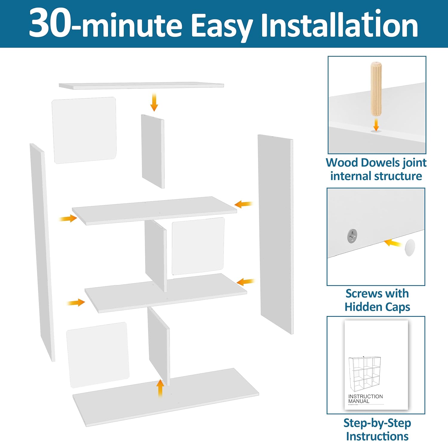 Stackable 6-Cube Storage Organizer, Wooden Open Cubby Shelf for Closet, Bedroom & Toy Storage, White