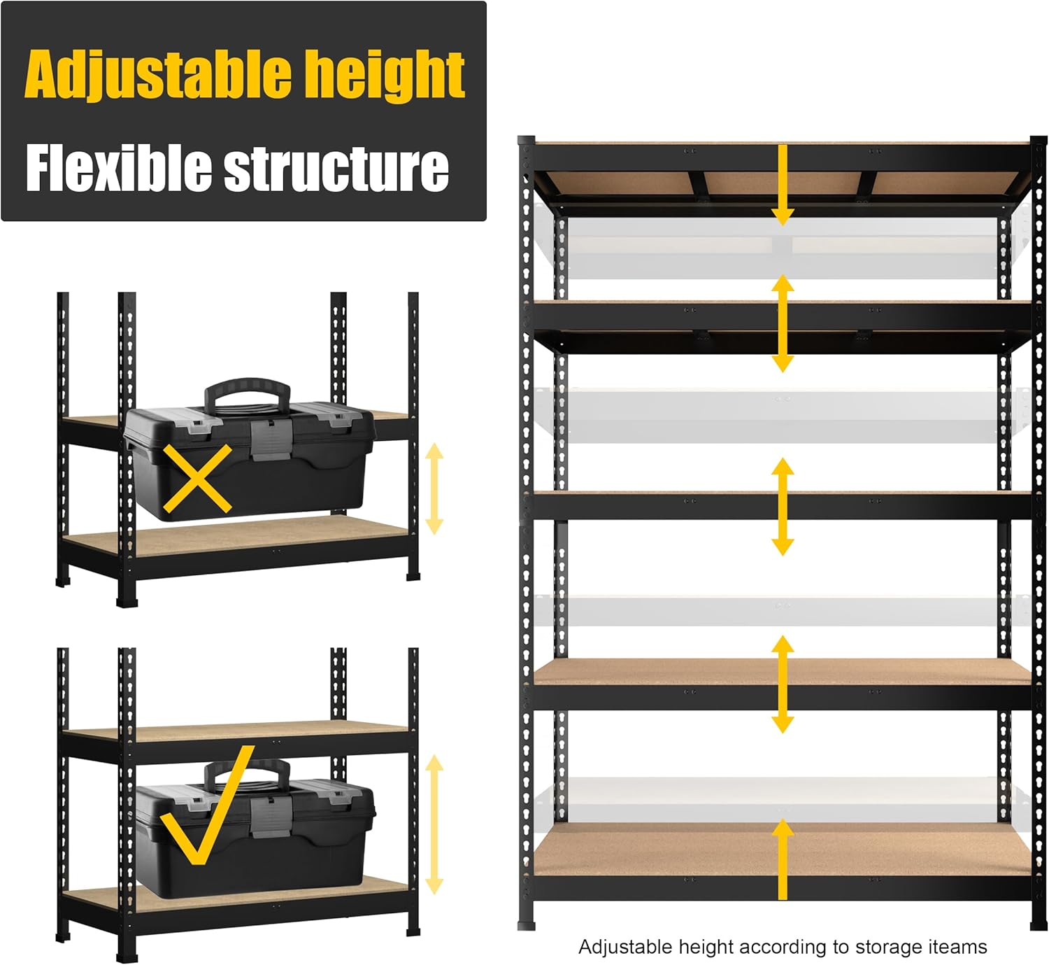 5-Tier Heavy Duty Metal Storage Shelving Unit, Adjustable Garage Utility Rack for Warehouse, Pantry & Closet, 47"W x 23.6"D x 71"H, Black