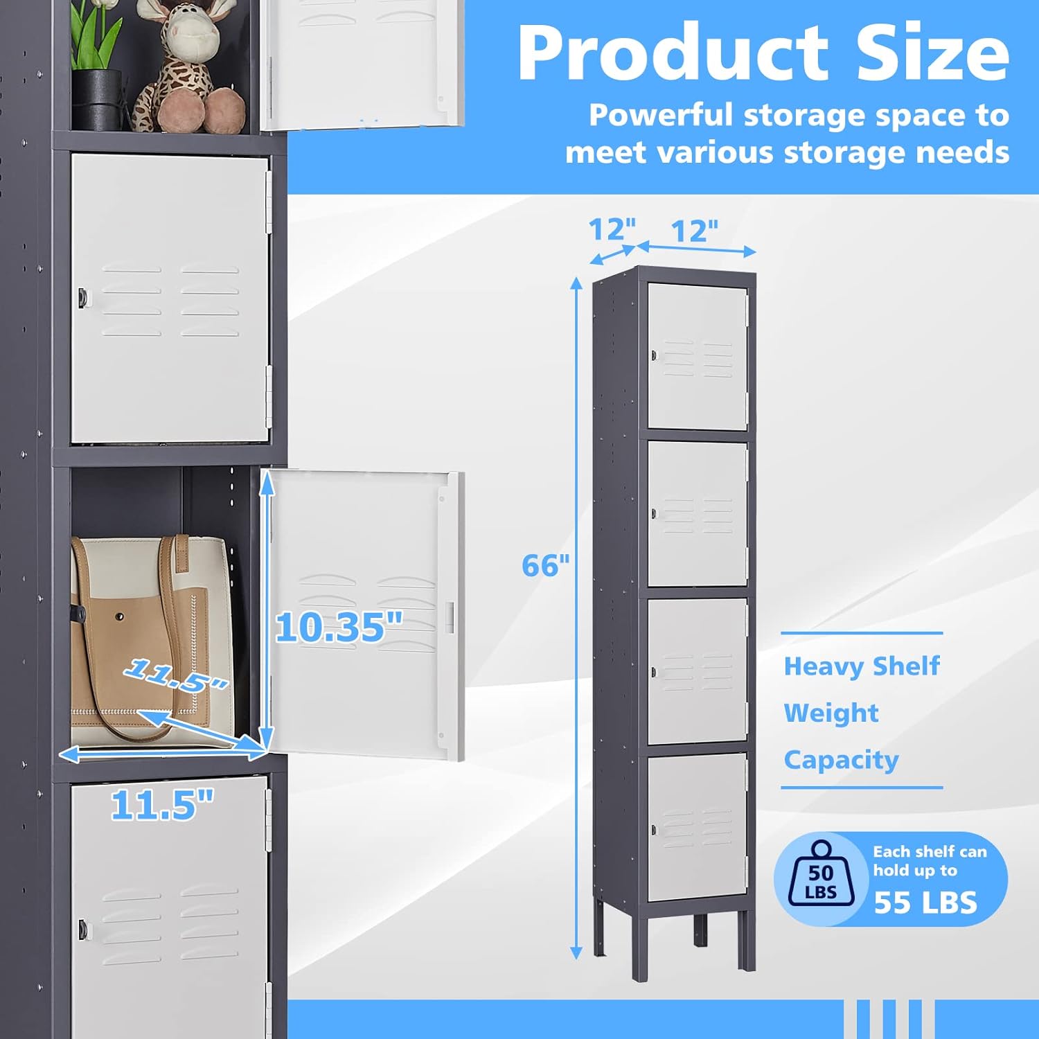 Storage Lockers with Lock Door,Metal Storage Cabinet 4 Tier for Employees, School,Gym, Home,Office(4 Door-Gray)