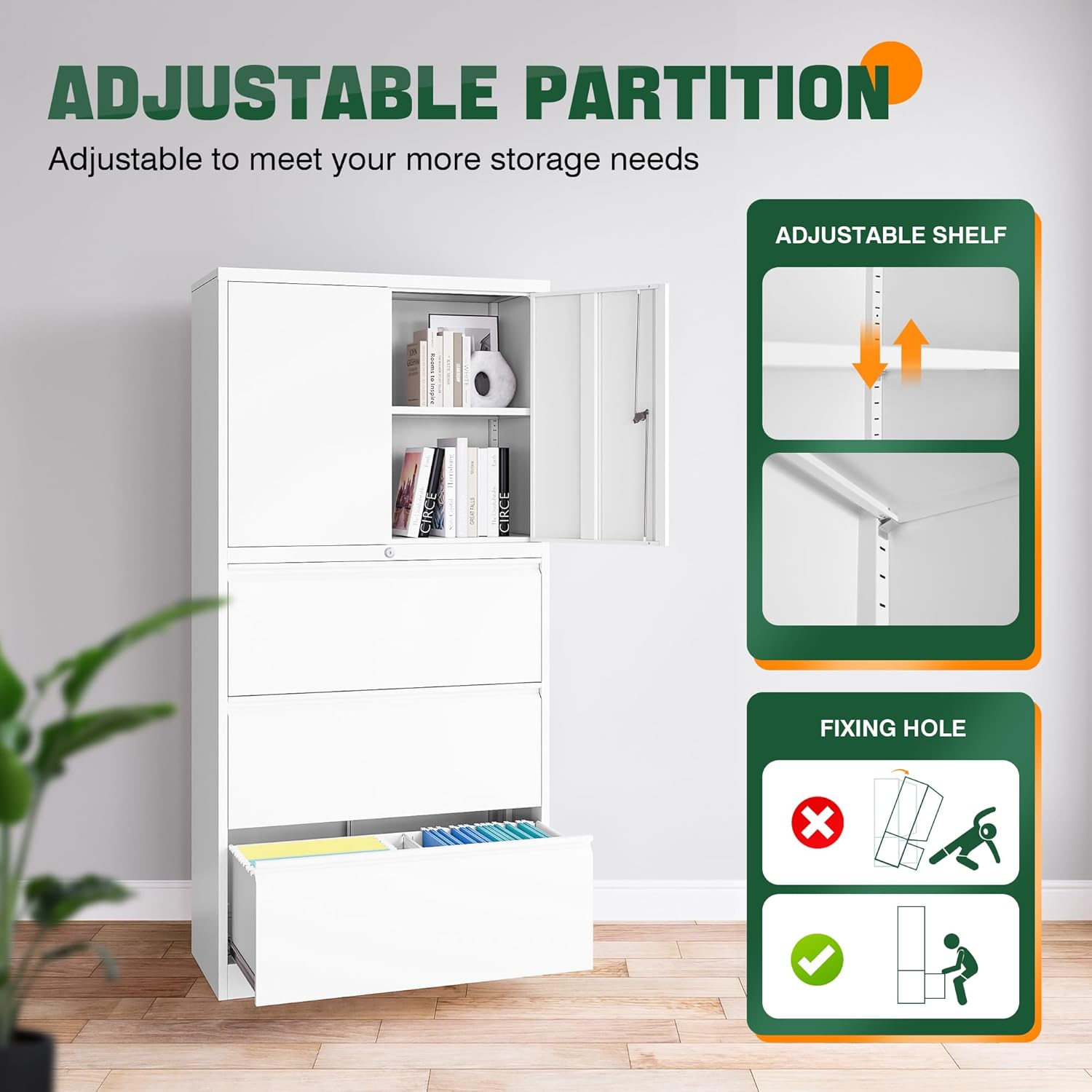 Metal Storage Cabinets for Home Office,File Cabinet-2 Drawers with Lock and Adjustable Shelves-Hang Legal/Letter/A4/F4 Size Filing-White