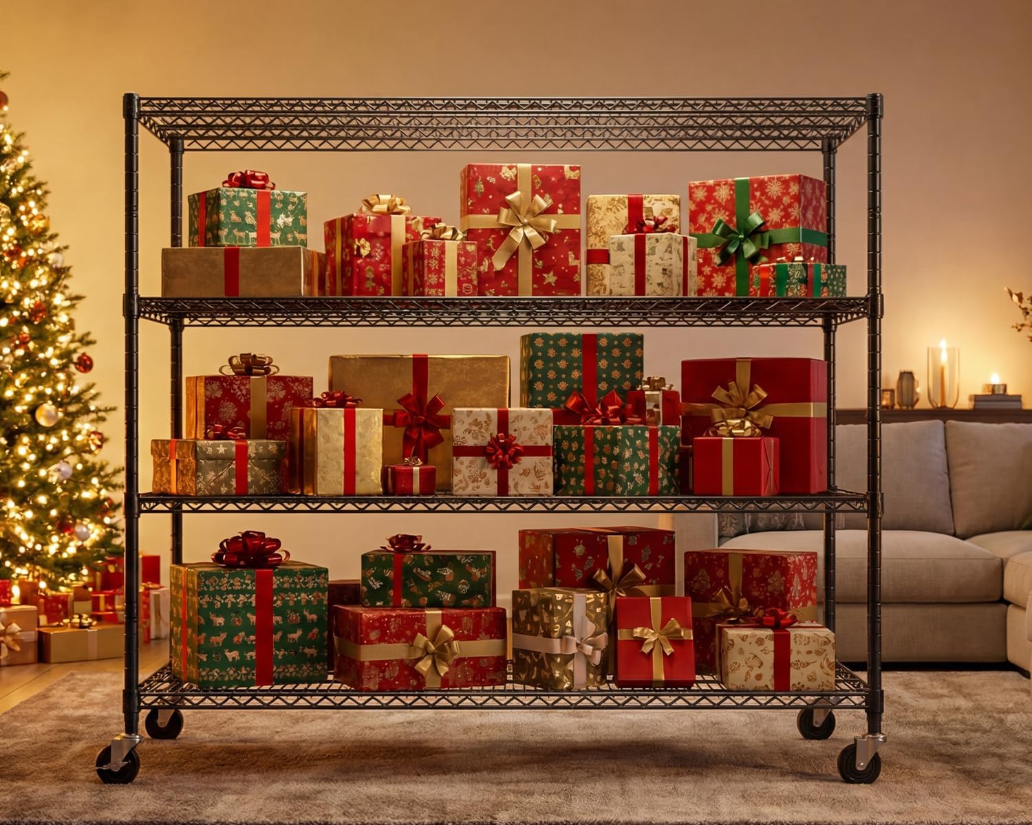 4-Tier Heavy Duty Wire Shelving with Wheels, Adjustable NSF-Certified Rolling Storage Rack for Garage & Pantry, 60"W x 24"D x 76"H