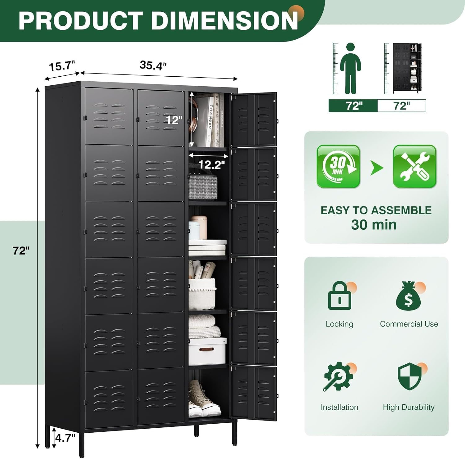 Metal Lockers for Employees-6 Door Storage Locker with Shelves and Lockable Steel Cabinet for School,Gym,Office,Staff (Gray, 6 Door)