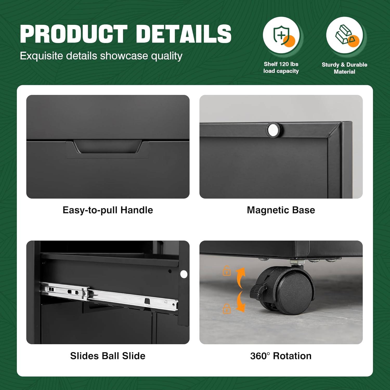 5 Drawer Storage Cabinet, Mobile Printer Stand for Home Office,Dresser Chest with Shelves and Door(Black)