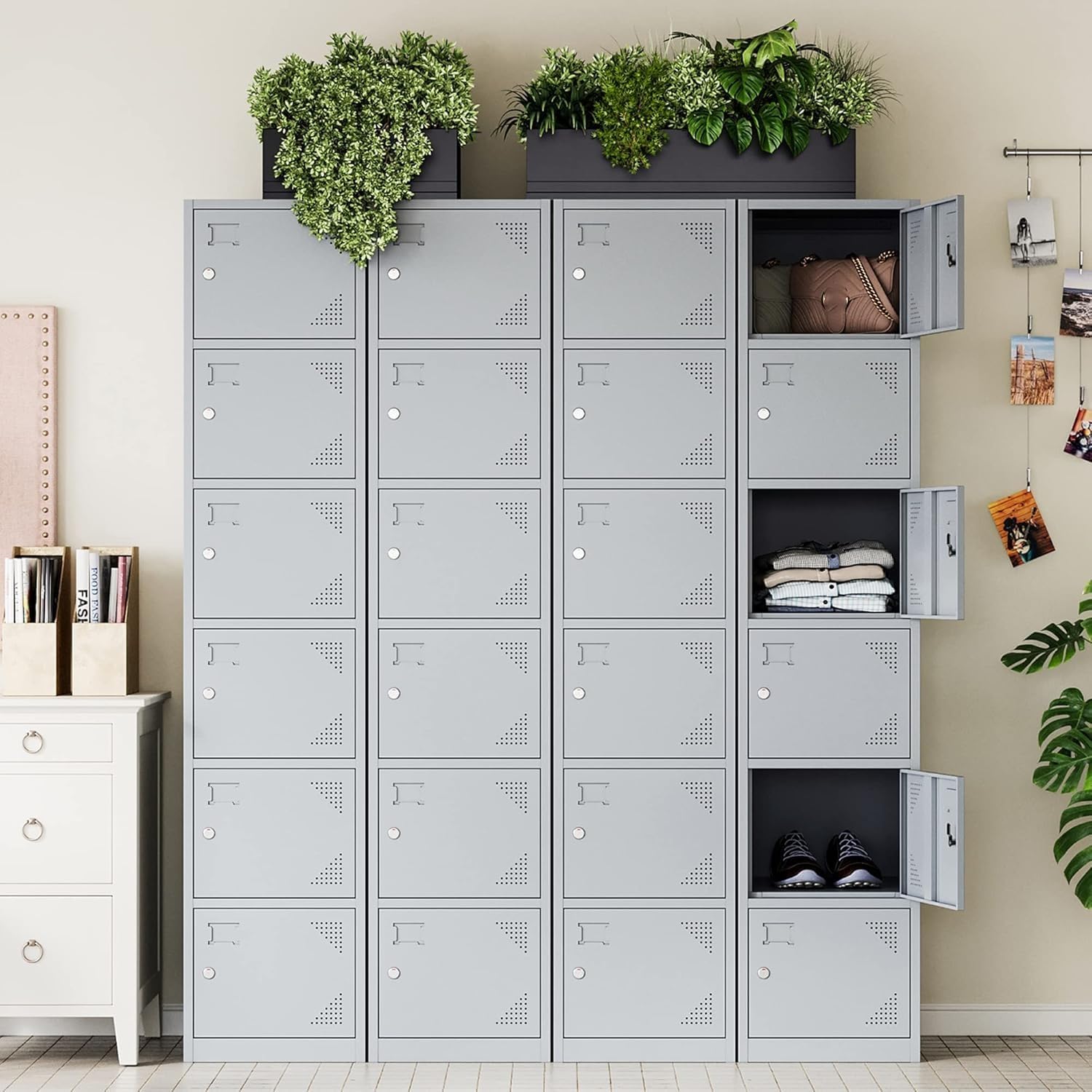 Metal Lockers for Employees,71" Steel Storage Cabinet with 6 Door Lockable for Office Staff,Home,Gym,School (Grey White)