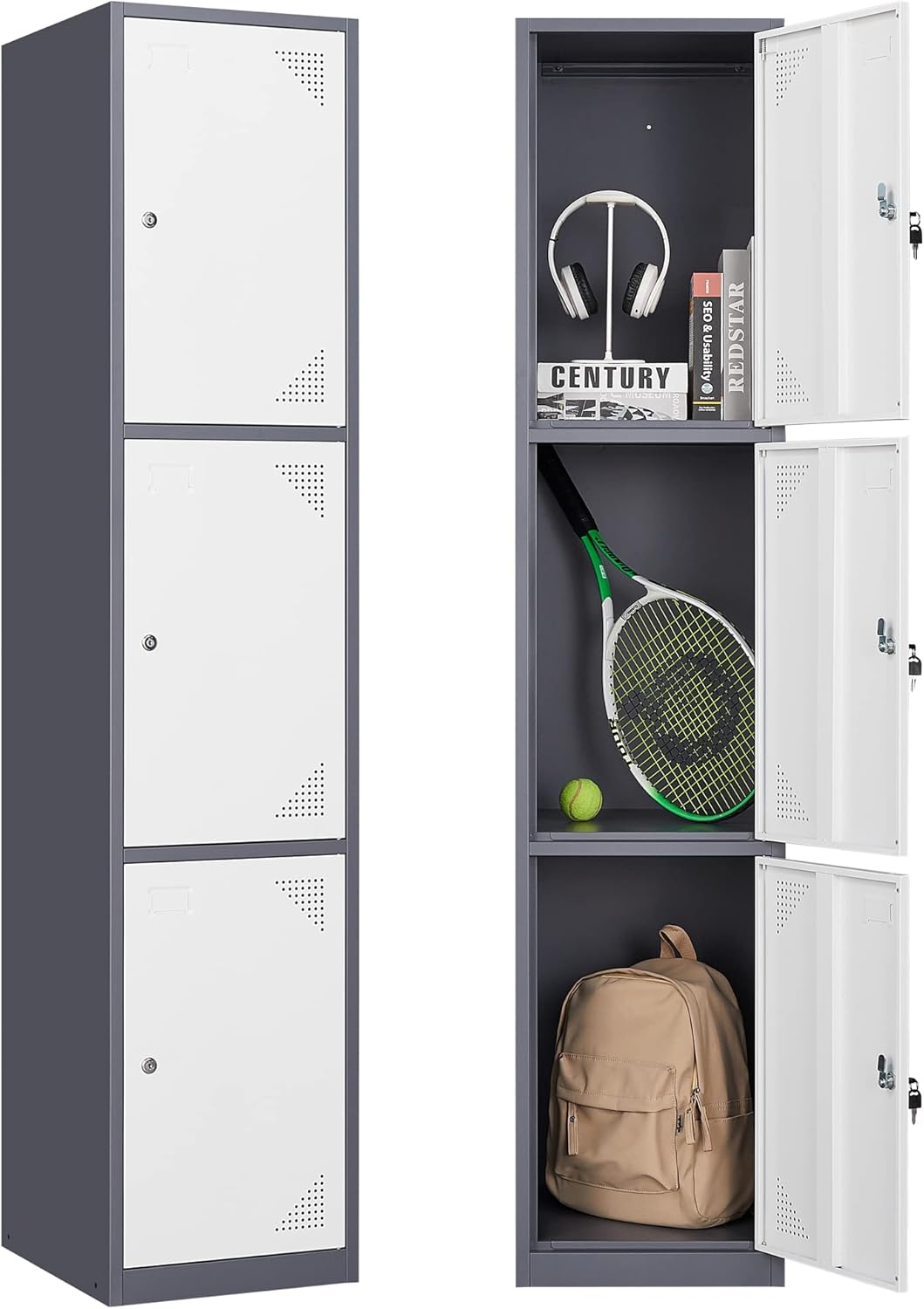 Metal Lockers for Employees,71" Steel Storage Cabinet with 6 Door Lockable for Office Staff,Home,Gym,School (Grey White)