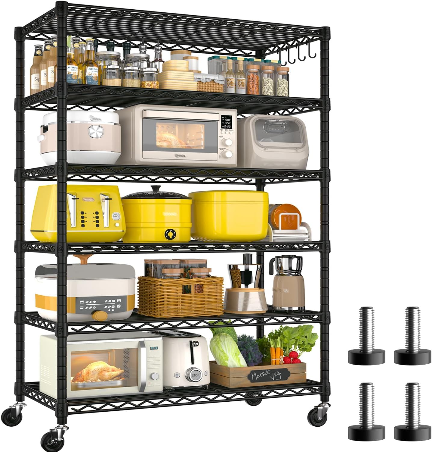 6-Tier Heavy Duty Wire Shelving with Wheels, Adjustable NSF-Certified Steel Storage Rack for Kitchen, Garage & Laundry, 36"W x 16"D x 79"H