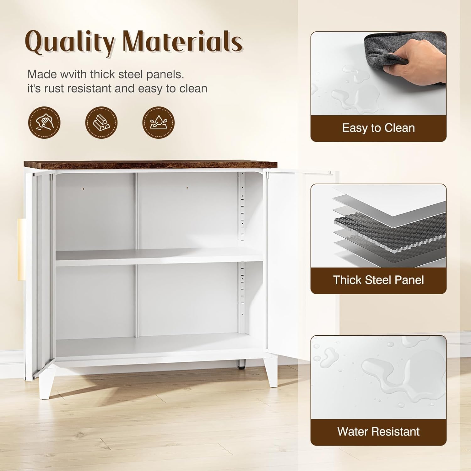 Metal Storage Cabinet with 2 Doors and Shelves 16" Dx 32" Wx30 H,Small Buffet Sideboard Short Cabinet for Kitchen Dining,Office Credenza Locker Modern Coffee Bar,Entryway Bathroom(Black)