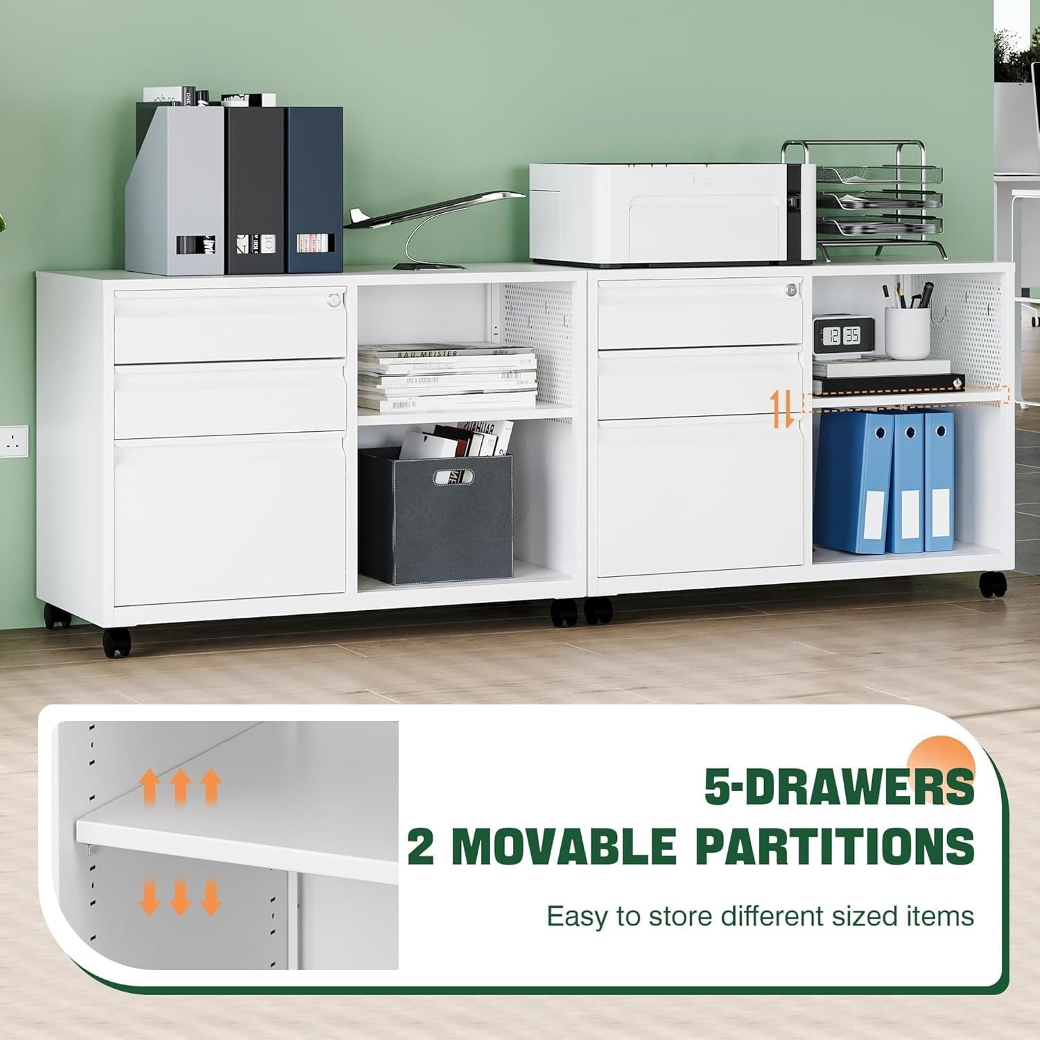 Mobile 3 Drawer File Cabinet with Lock-Metal Lateral Rolling Printer Stand Filing Cabinets for Home Office-Storage A4/F4/Letter (Black)