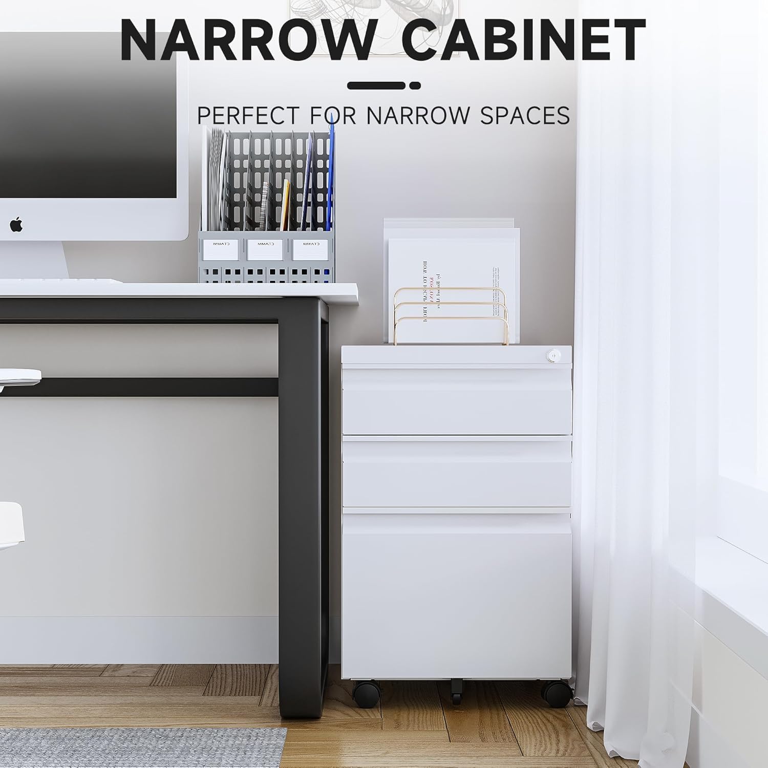 3 Drawer Mobile File Cabinet with Lock,Under Desk Metal Filing Cabinets for Home Office Organizer Letters/Legal/A4((Fully Assembled-Black)