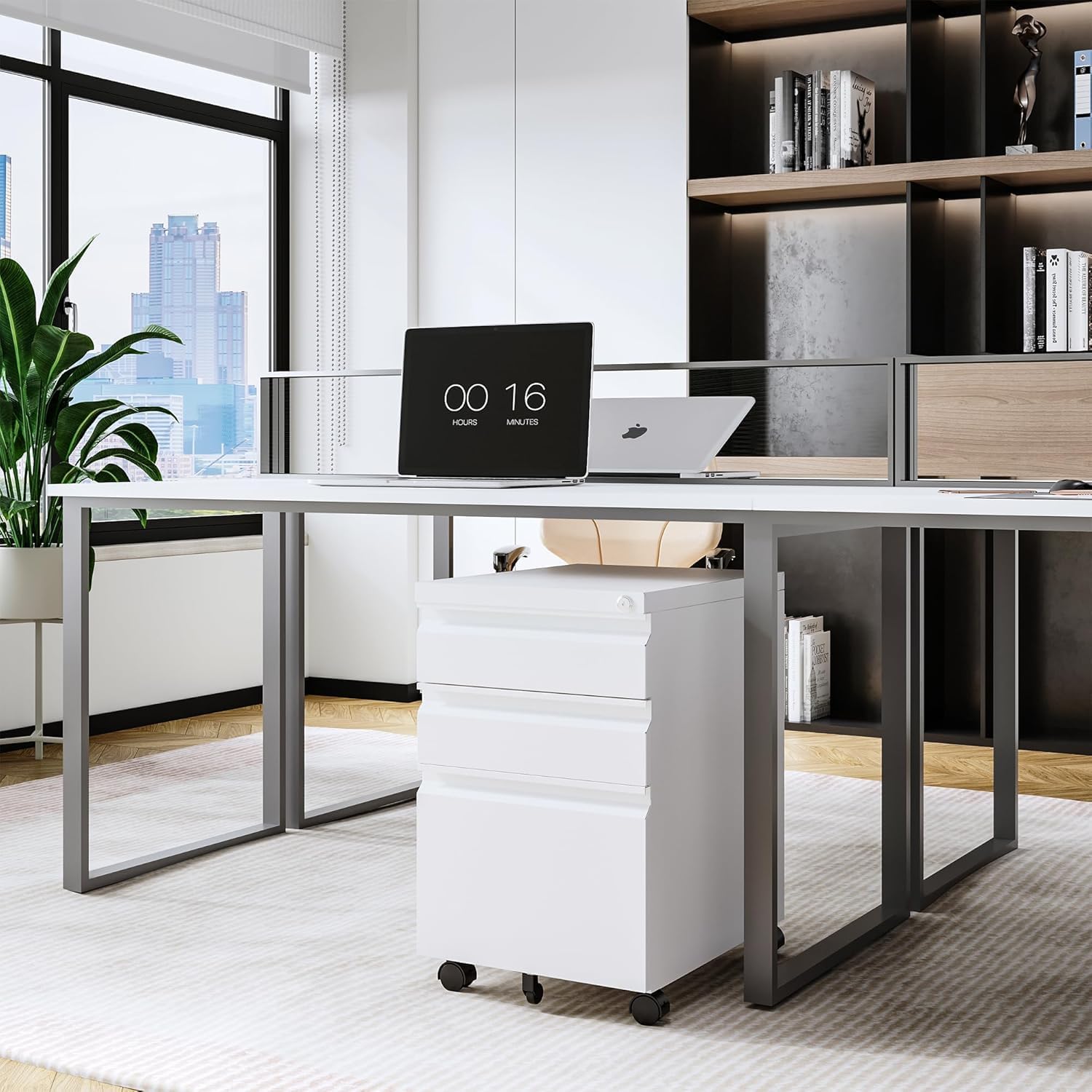 3 Drawer Mobile File Cabinet with Lock,Under Desk Metal Filing Cabinets for Home Office Organizer Letters/Legal/A4((Fully Assembled-Black)