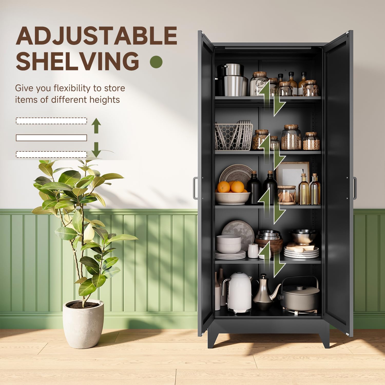 Storage Cabinet with Doors and Shelves,Small Freestanding Bathroom Floor Metal Cabinets -White