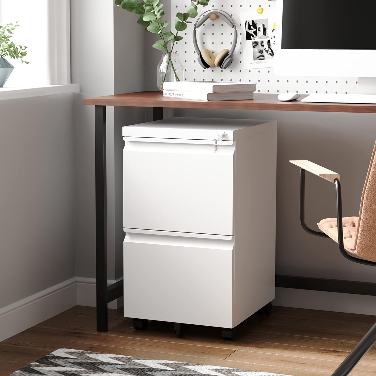 3 Drawer Mobile File Cabinet with Lock,Under Desk Metal Filing Cabinets for Home Office Organizer Letters/Legal/A4((Fully Assembled-Black)