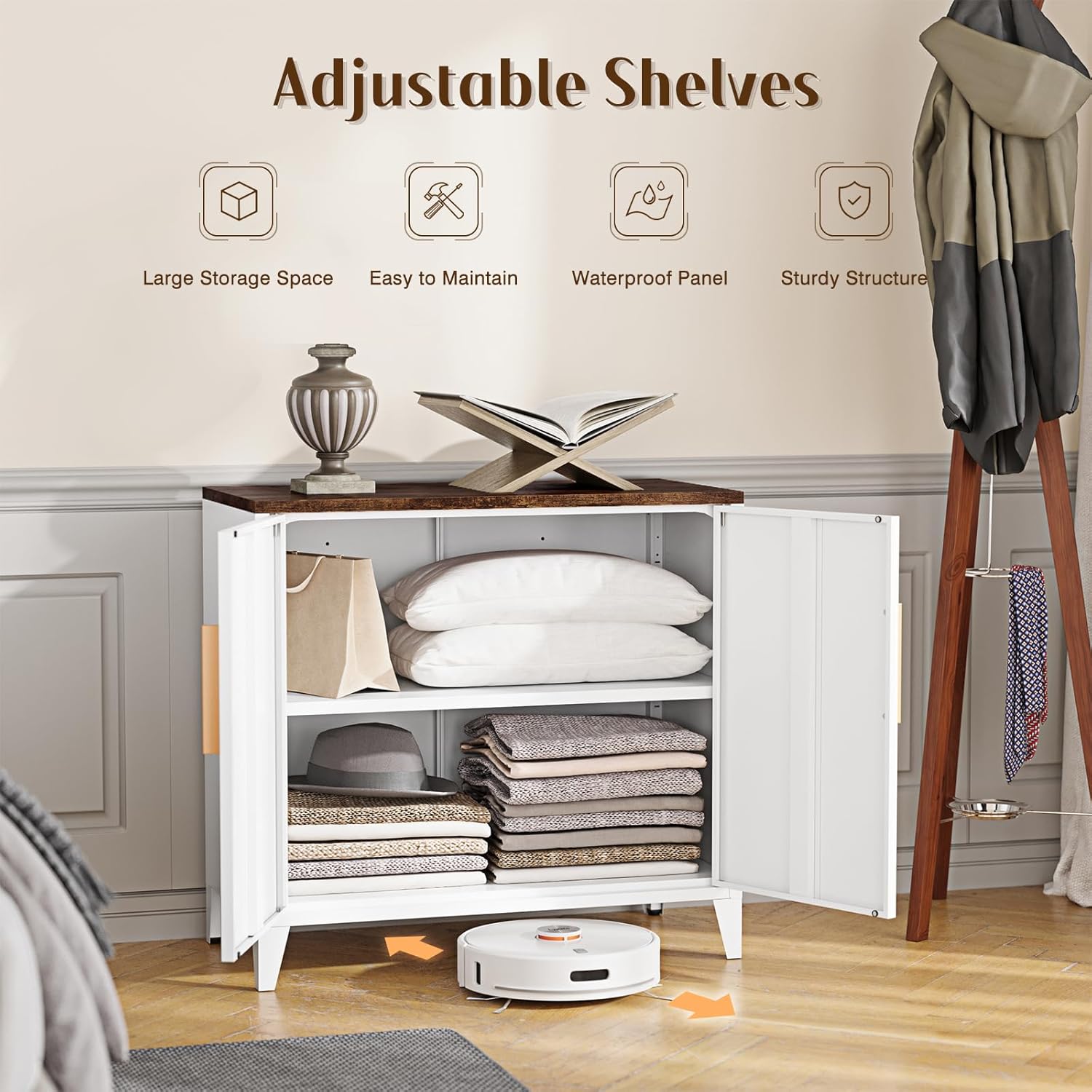 Metal Storage Cabinet with 2 Doors and Shelves 16" Dx 32" Wx30 H,Small Buffet Sideboard Short Cabinet for Kitchen Dining,Office Credenza Locker Modern Coffee Bar,Entryway Bathroom(Black)