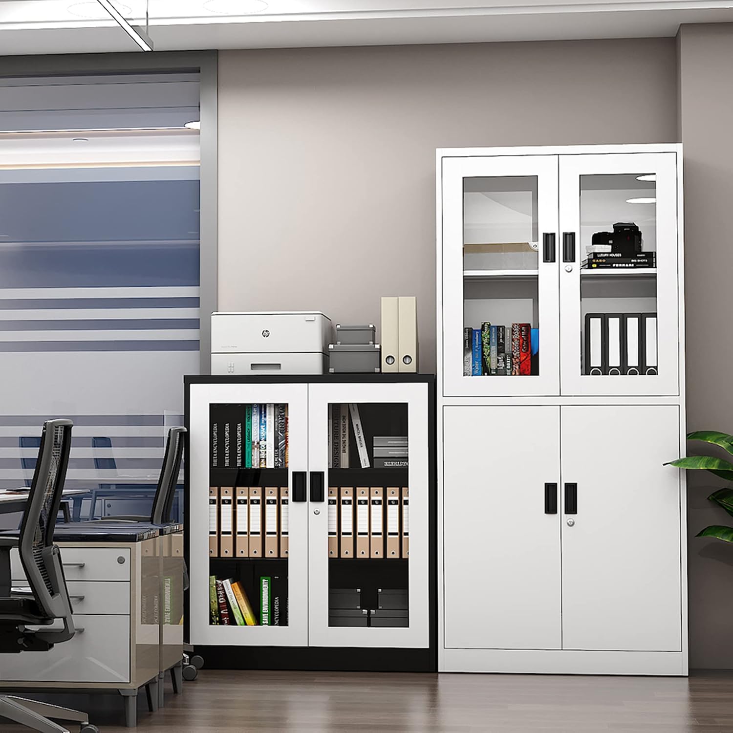 Storage Cabinet with Doors and Shelves,71" Steel Locker Acrylic Glass Door with Lock, for School Home Office