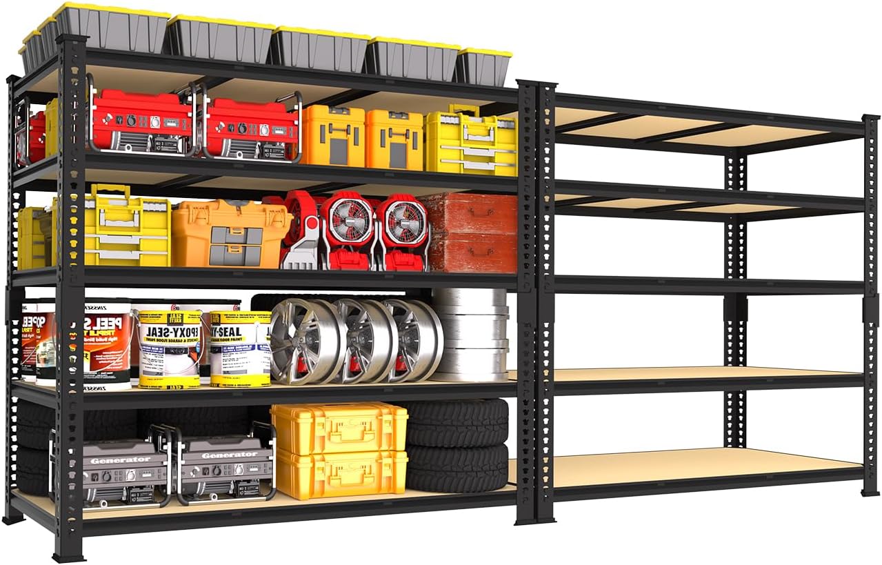 Adjustable Heavy Duty Metal Shelving Unit for Garage, Pantry & Basement Storage, 48"W x 24"D x 72"H, Black