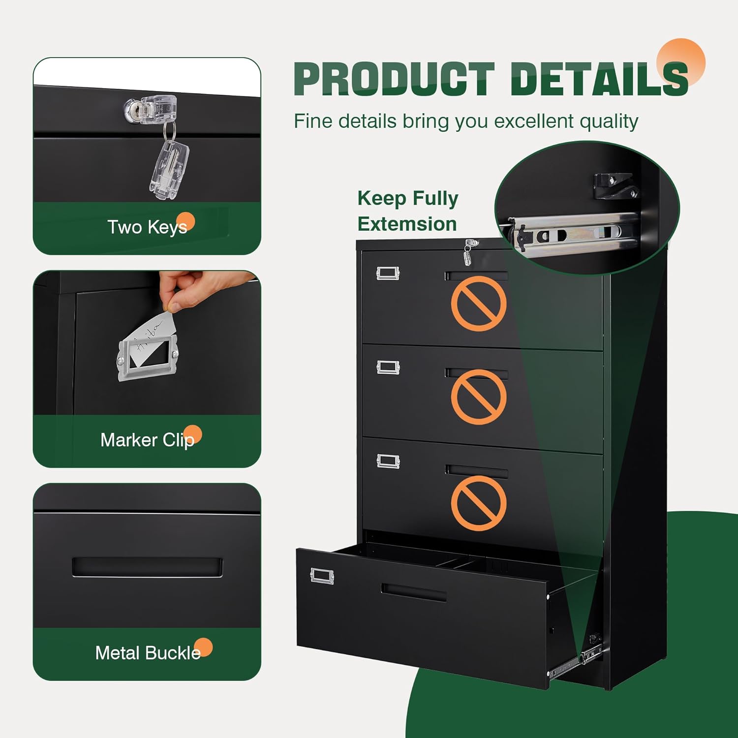 Metal Lateral File Cabinets with Lock,2 Drawer Steel Wide Filing Organization Storage Cabinets,Home Office Furniture for Hanging Files Letter/Legal/F4/A4 Size (Blcak-2 Drawer)