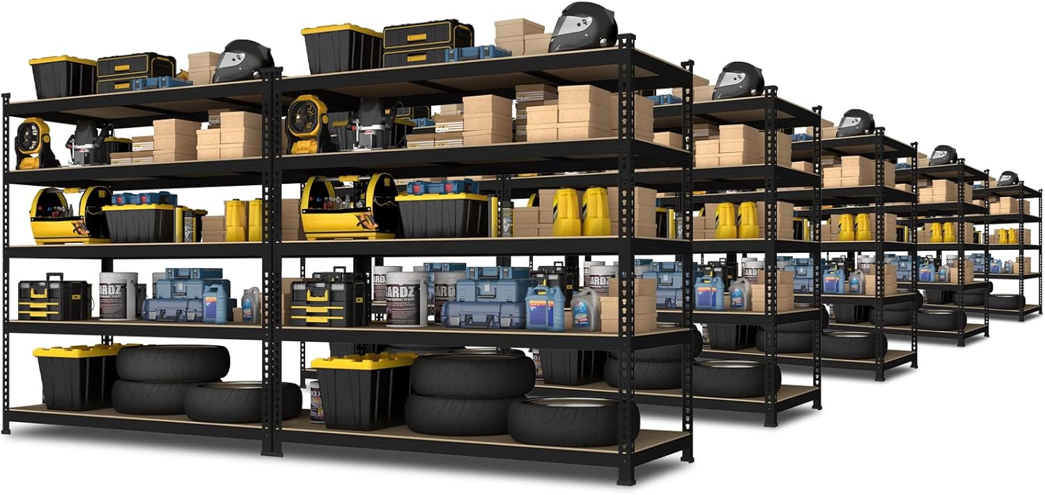 5-Tier Heavy Duty Metal Storage Shelves, Adjustable Utility Rack for Garage, Pantry & Closet, 28"W x 12"D x 59"H, Black