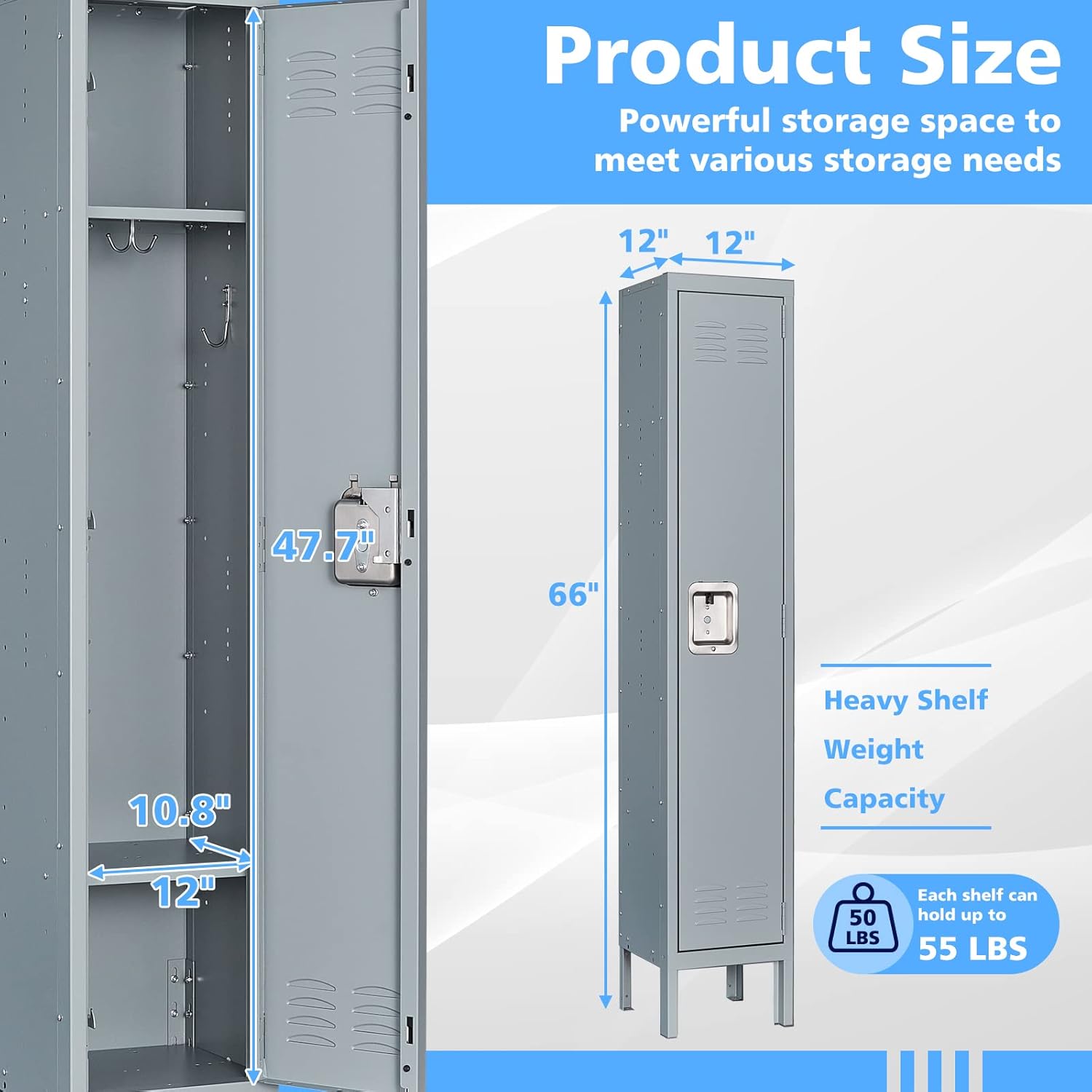 Storage Lockers with Lock Door,Metal Storage Cabinet 4 Tier for Employees, School,Gym, Home,Office(4 Door-Gray)