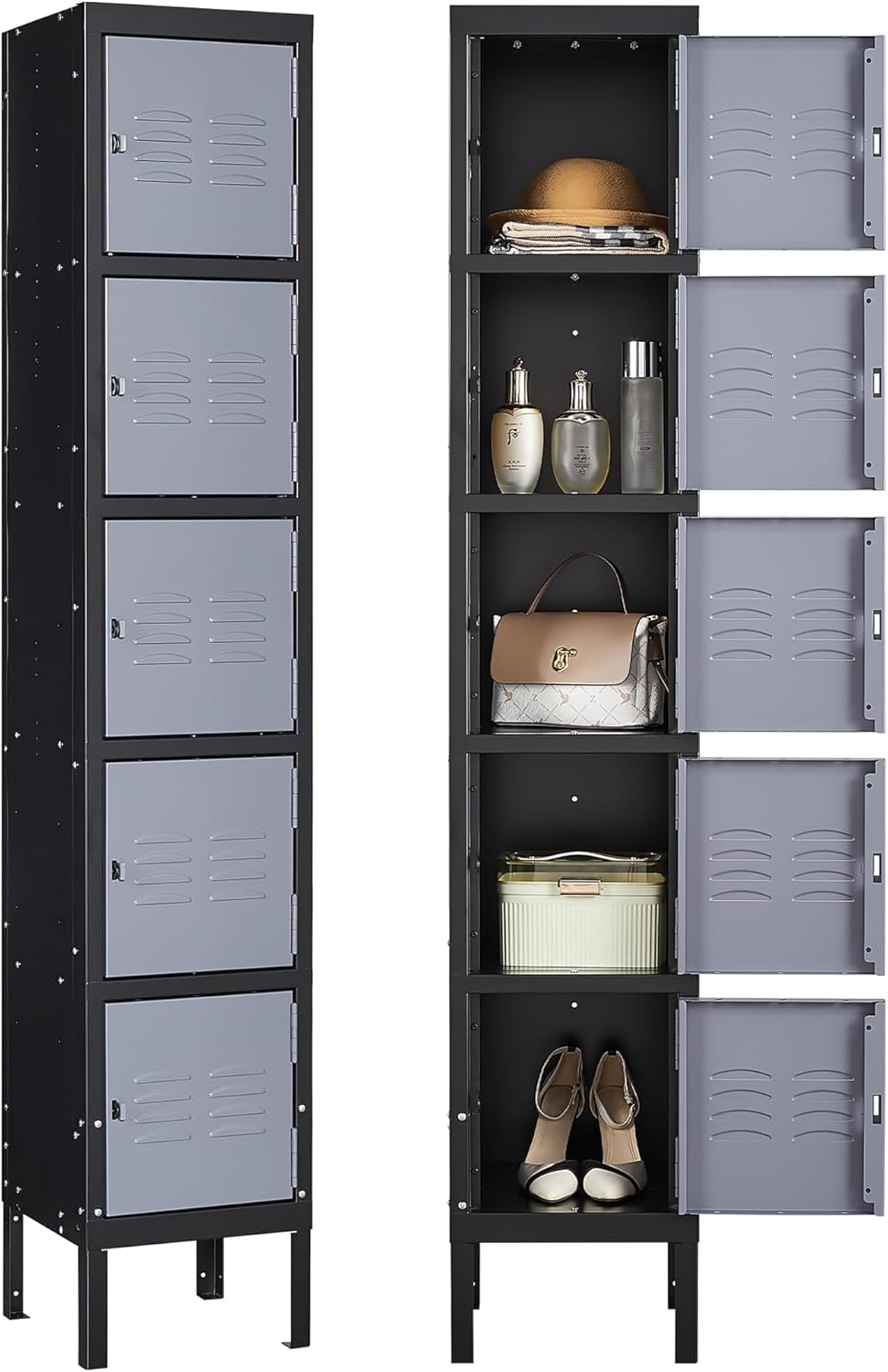 Storage Lockers with Lock Door,Metal Storage Cabinet 4 Tier for Employees, School,Gym, Home,Office(4 Door-Gray)
