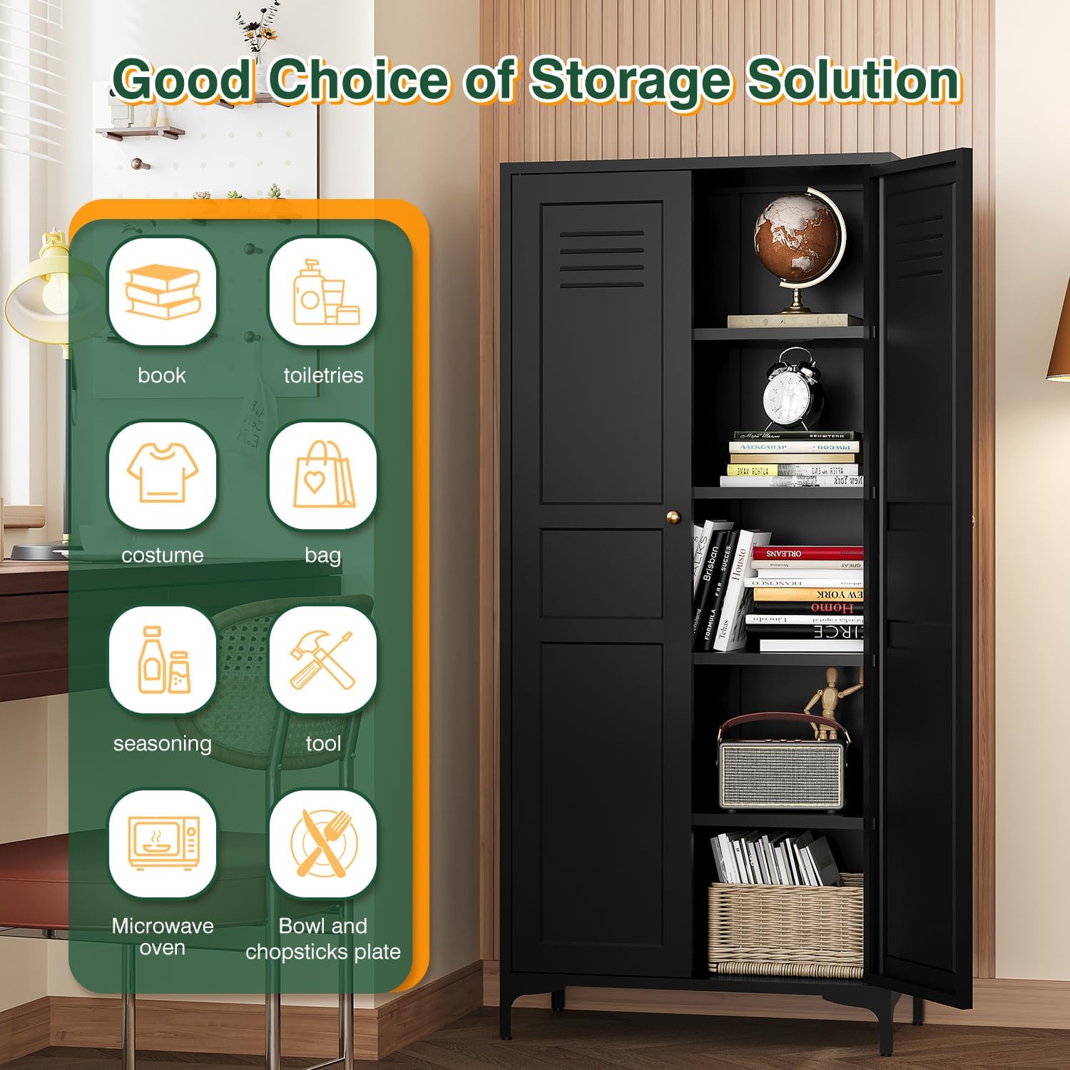 Storage Cabinet with Doors and Shelves,Small Freestanding Bathroom Floor Metal Cabinets -White