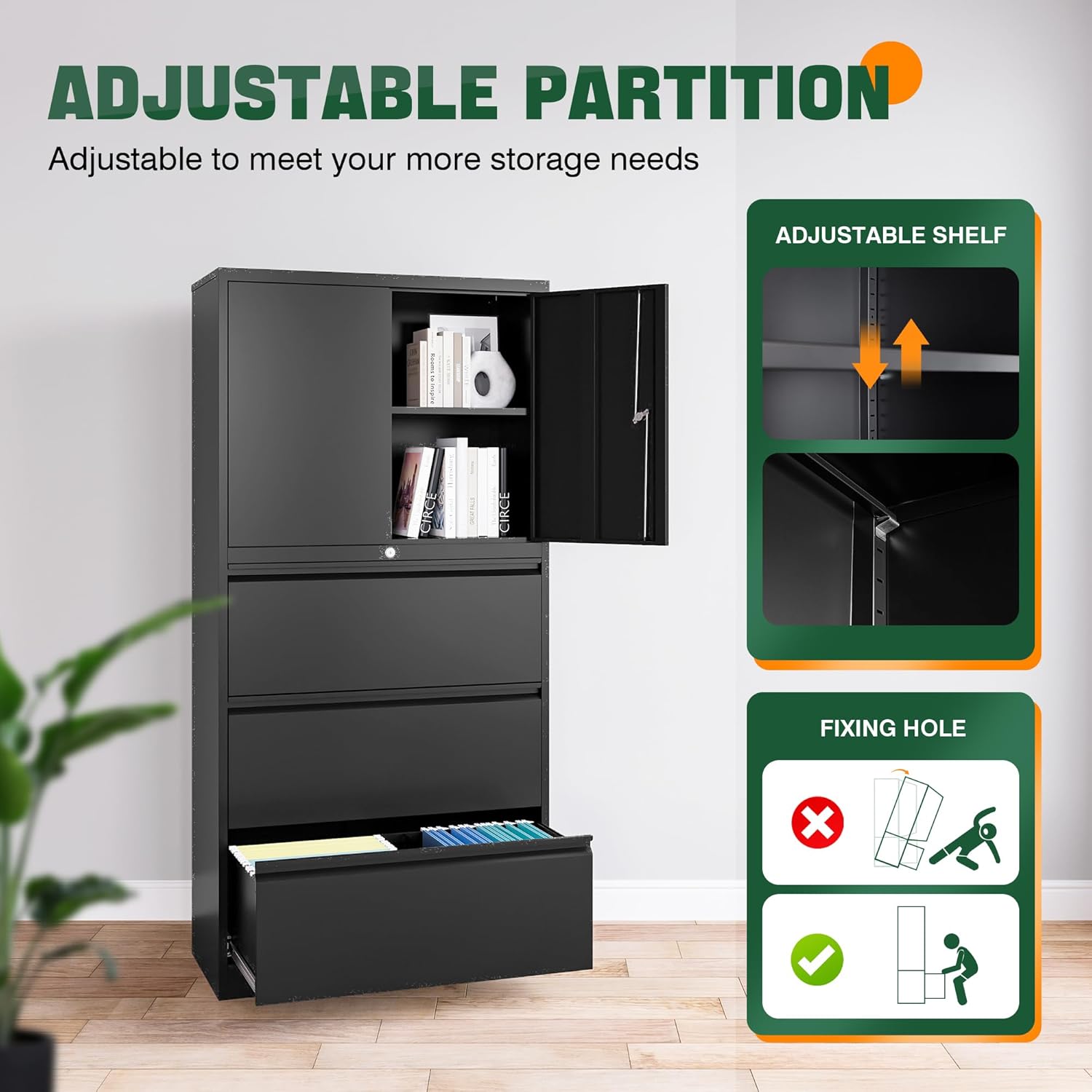 Metal Storage Cabinets for Home Office,File Cabinet-2 Drawers with Lock and Adjustable Shelves-Hang Legal/Letter/A4/F4 Size Filing-White