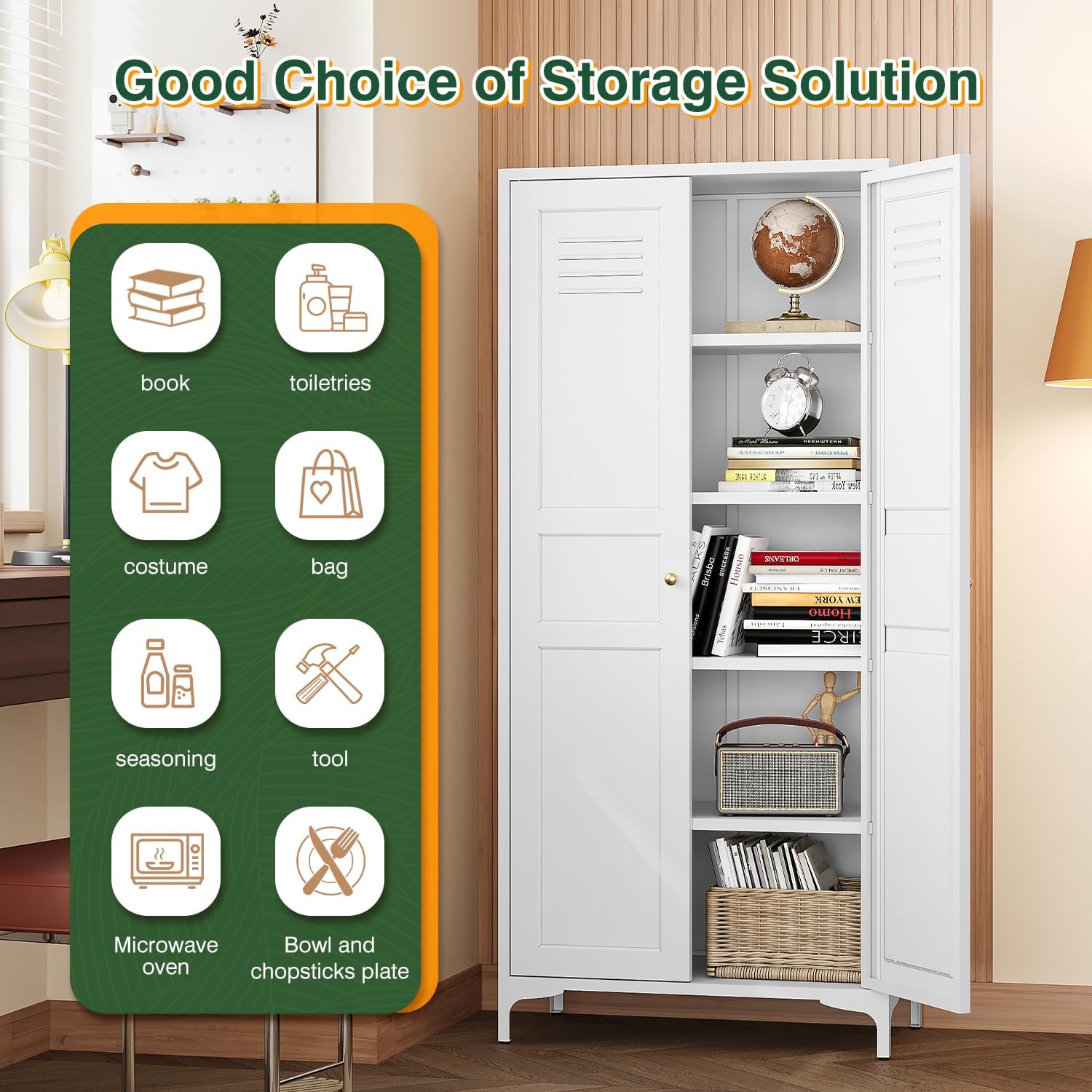 Storage Cabinet with Doors and Shelves,Small Freestanding Bathroom Floor Metal Cabinets -White