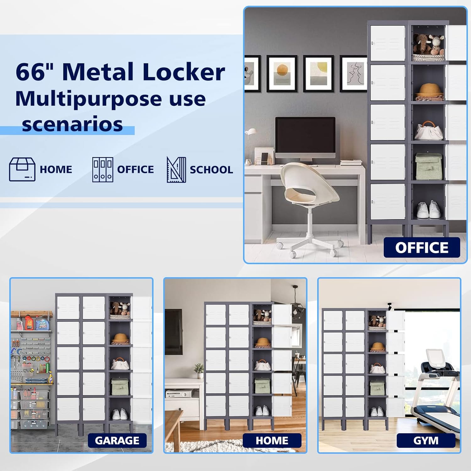 Storage Lockers with Lock Door,Metal Storage Cabinet 4 Tier for Employees, School,Gym, Home,Office(4 Door-Gray)