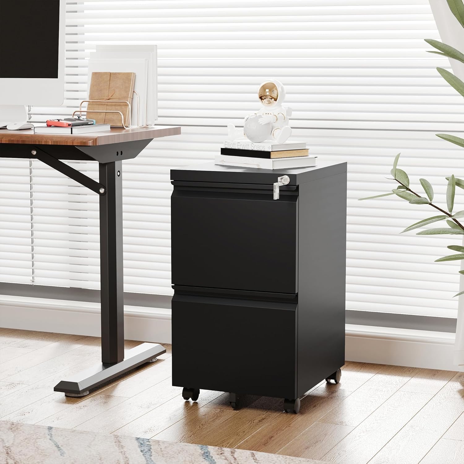 3 Drawer Mobile File Cabinet with Lock,Under Desk Metal Filing Cabinets for Home Office Organizer Letters/Legal/A4((Fully Assembled-Black)