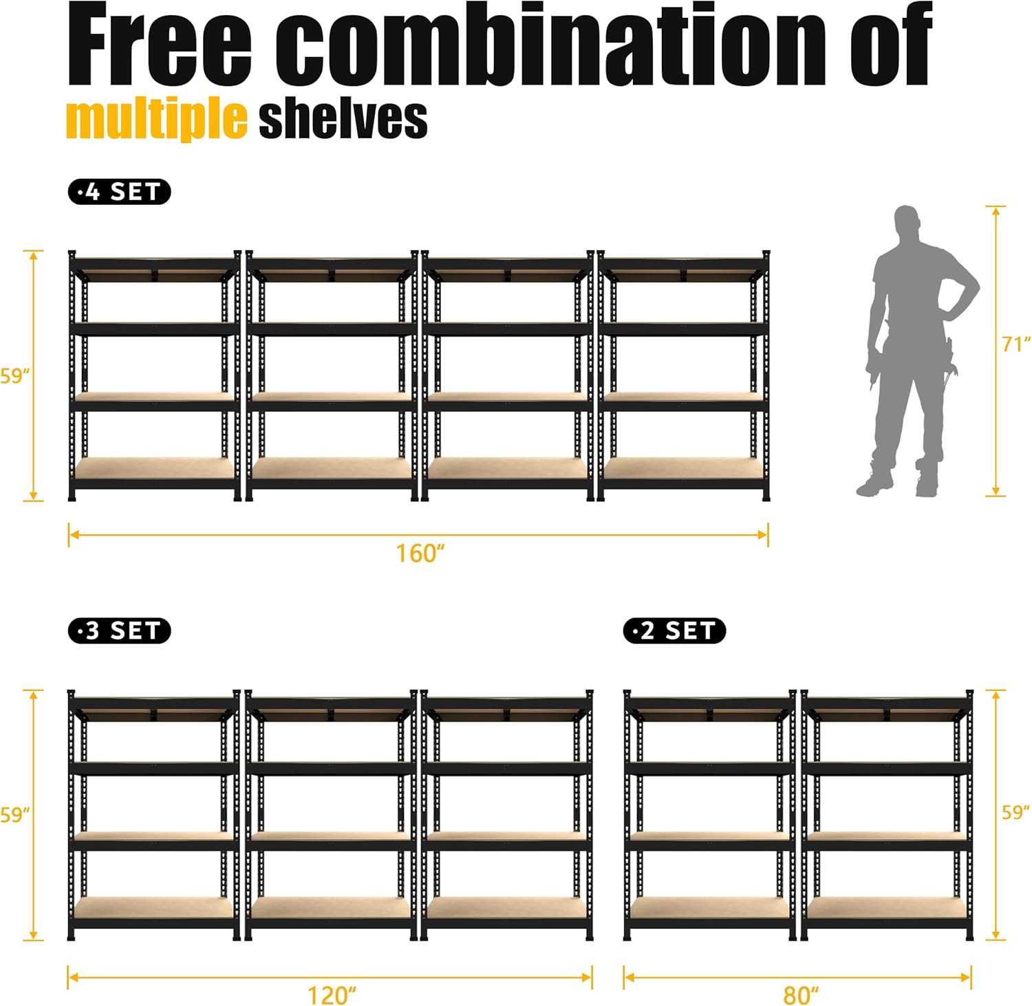 5-Tier Heavy Duty Metal Storage Shelving Unit, Adjustable Garage Utility Rack for Warehouse, Pantry & Closet, 47"W x 23.6"D x 71"H, Black