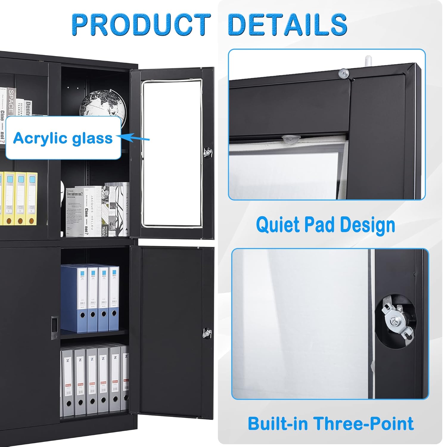 Storage Cabinet with Doors and Shelves,71" Steel Locker Acrylic Glass Door with Lock, for School Home Office