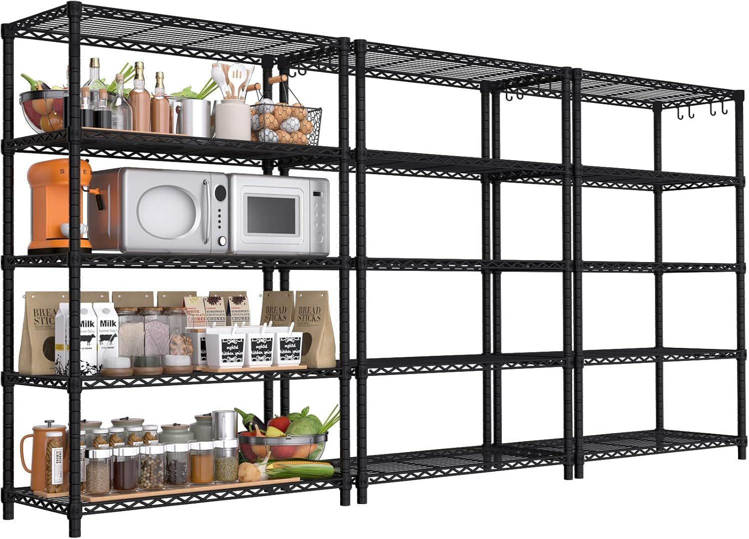 5-Tier Heavy Duty Wire Shelving Unit, Adjustable NSF-Certified Steel Storage Rack for Garage, Kitchen & Pantry, 35.5"W x 14"D x 72"H, Black