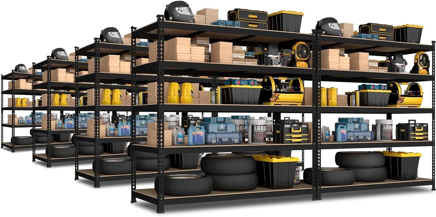 5-Tier Heavy Duty Metal Storage Shelves, Adjustable Utility Rack for Garage, Pantry & Closet, 28"W x 12"D x 59"H, Black