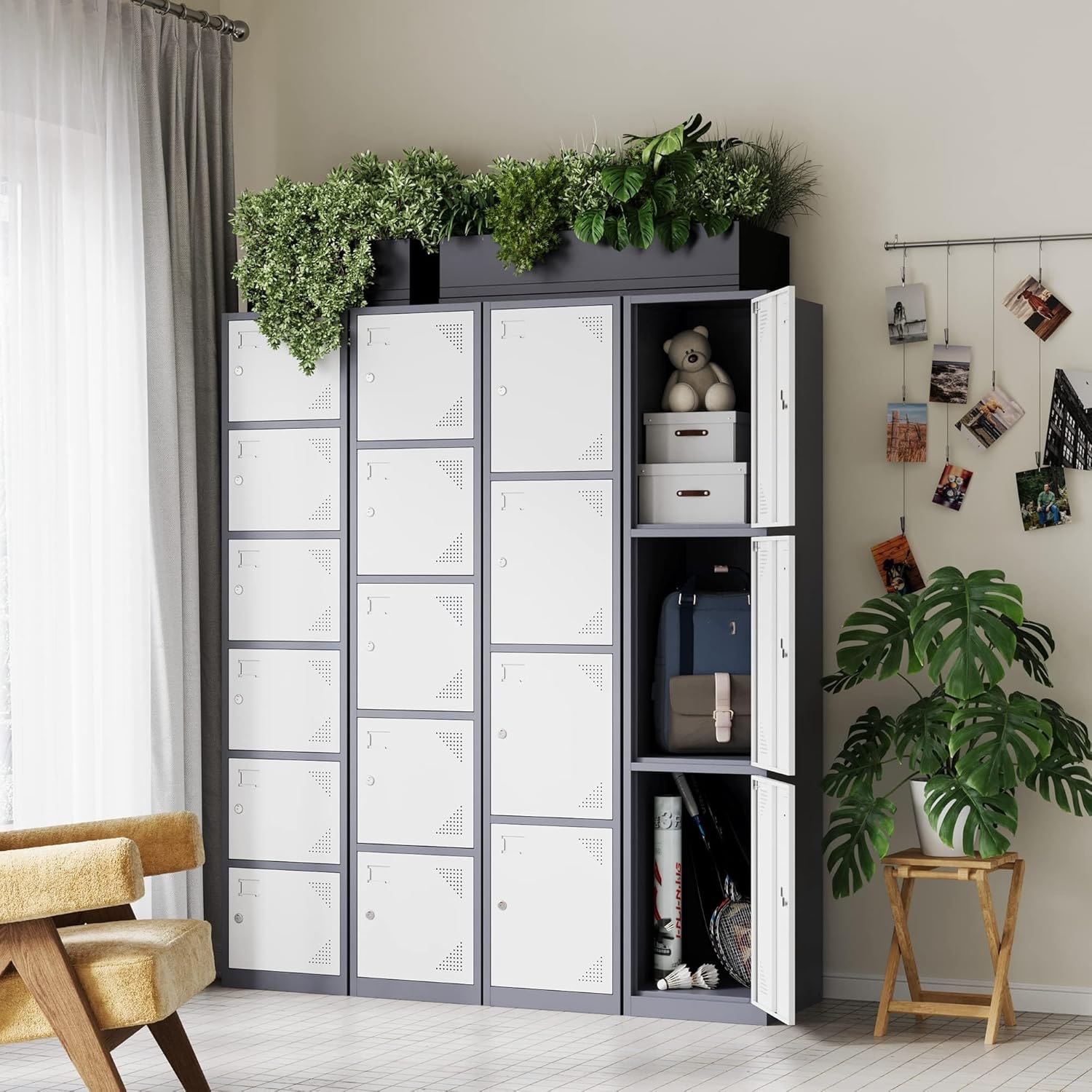 Metal Lockers for Employees,71" Steel Storage Cabinet with 6 Door Lockable for Office Staff,Home,Gym,School (Grey White)