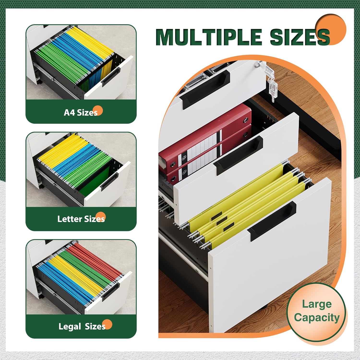 3 Drawer Mobile File Cabinet with Lock,Under Desk Metal Filing Cabinets for Home Office Organizer Letters/Legal/A4((Fully Assembled-Black)