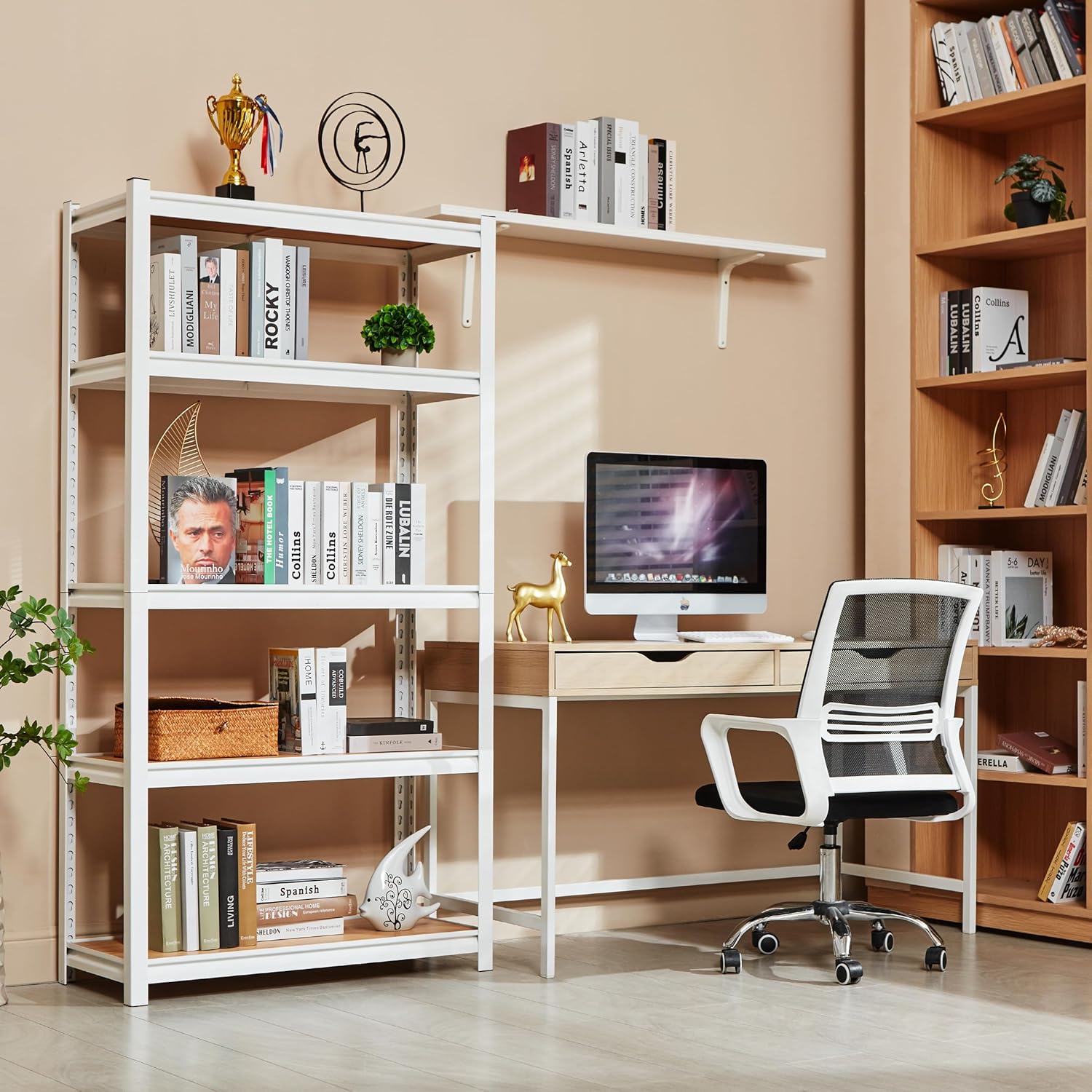 5-Tier Adjustable Bookshelf, Modern Open Storage Shelf for Living Room, Bedroom & Office, 27.6"W x 11.8"D x 59.8"H, White