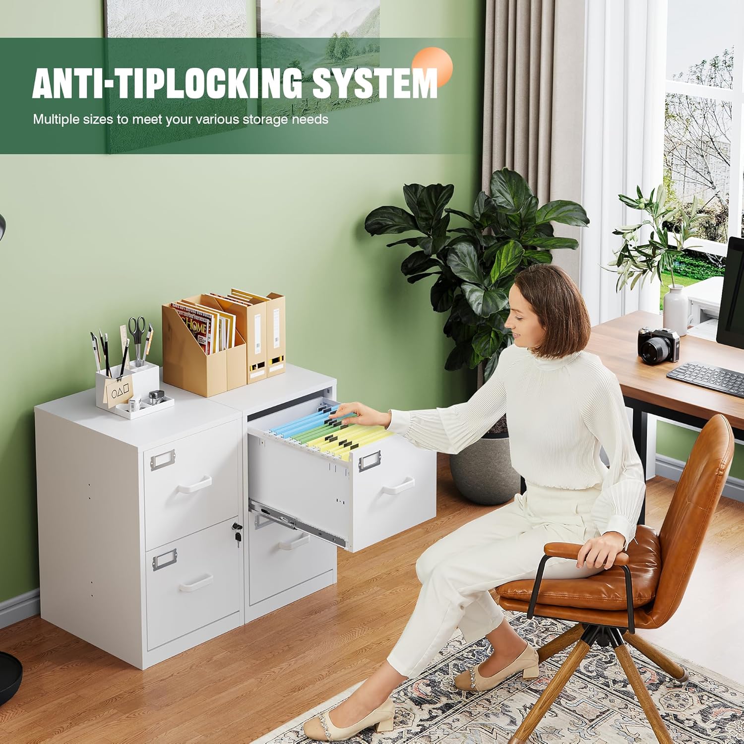 2 Drawer File Cabinet with Lock,Metal Office Filing Cabinets for Home Office,Storage Letter,Easy Assemble