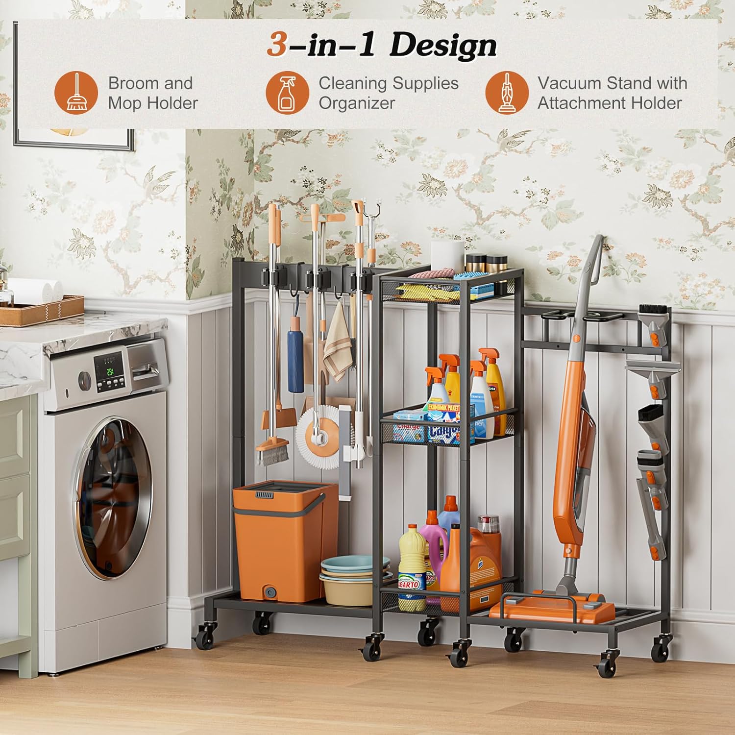 Vacuum Stand for Dyson and Broom Holder Cart