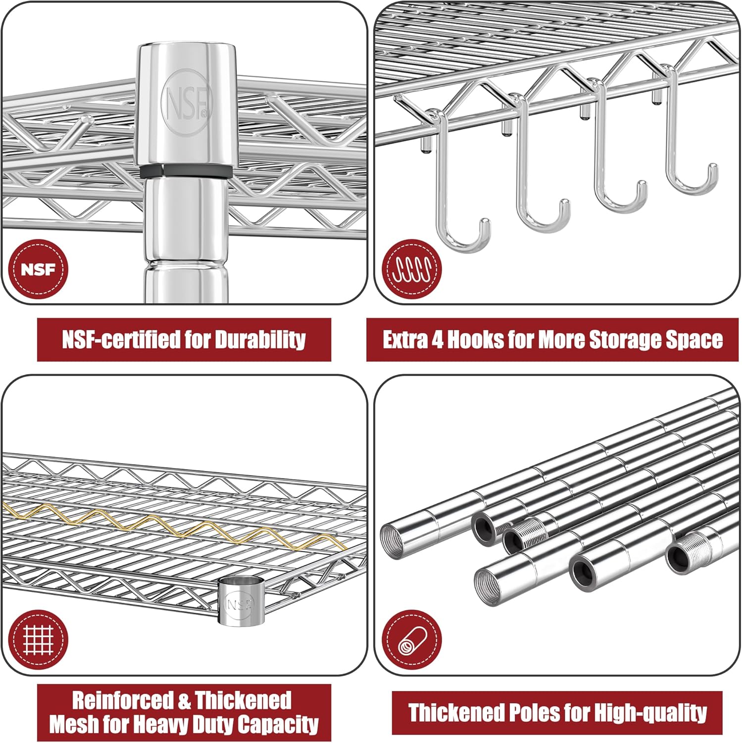 5-Tier Heavy Duty Wire Shelving with Wheels, Adjustable NSF-Certified Rolling Storage Rack for Kitchen, Garage & Laundry, 36"W x 14"D x 74"H