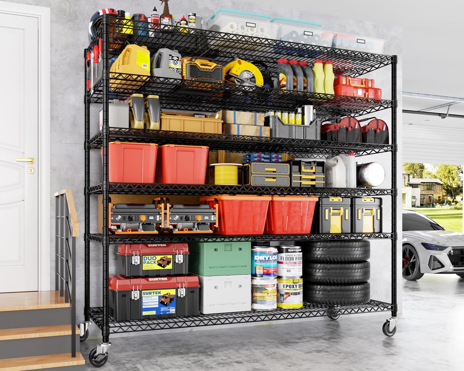 6-Tier Heavy Duty Wire Shelving with Wheels, Adjustable NSF-Certified Steel Storage Rack for Kitchen, Garage & Laundry, 36"W x 16"D x 79"H