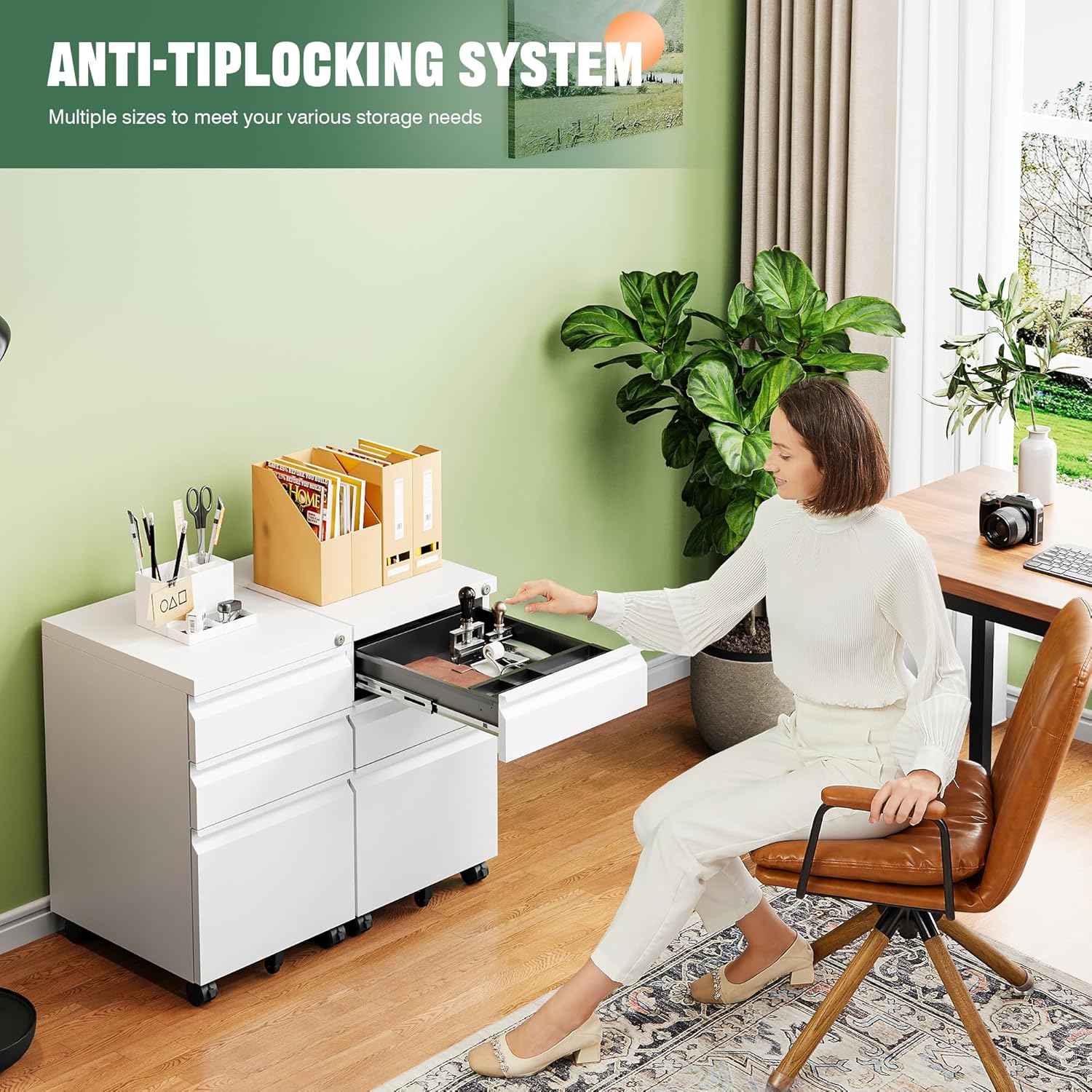 3 Drawer Mobile File Cabinet with Lock,Under Desk Metal Filing Cabinets for Home Office Organizer Letters/Legal/A4((Fully Assembled-Black)