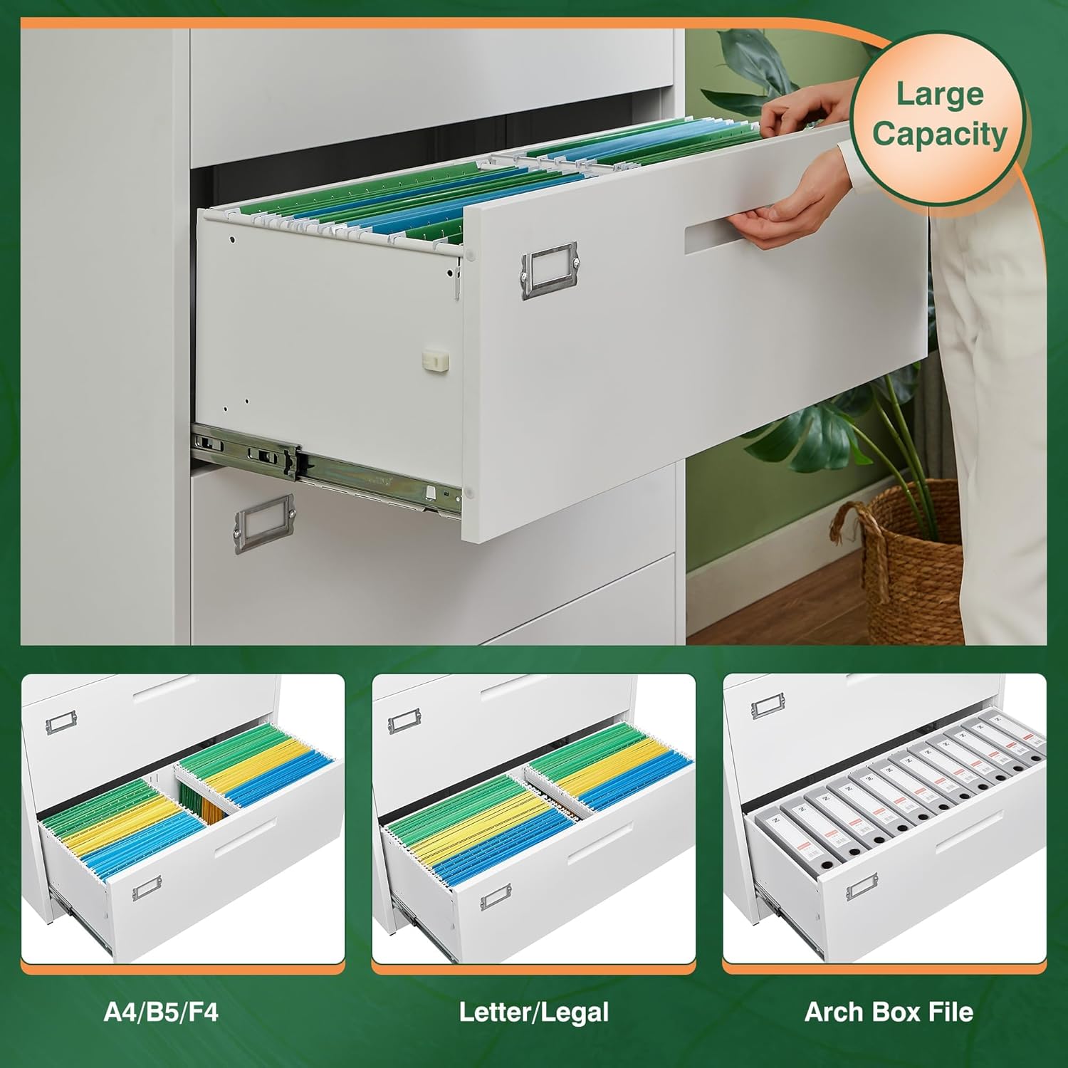 Metal Lateral File Cabinets with Lock,2 Drawer Steel Wide Filing Organization Storage Cabinets,Home Office Furniture for Hanging Files Letter/Legal/F4/A4 Size (Blcak-2 Drawer)